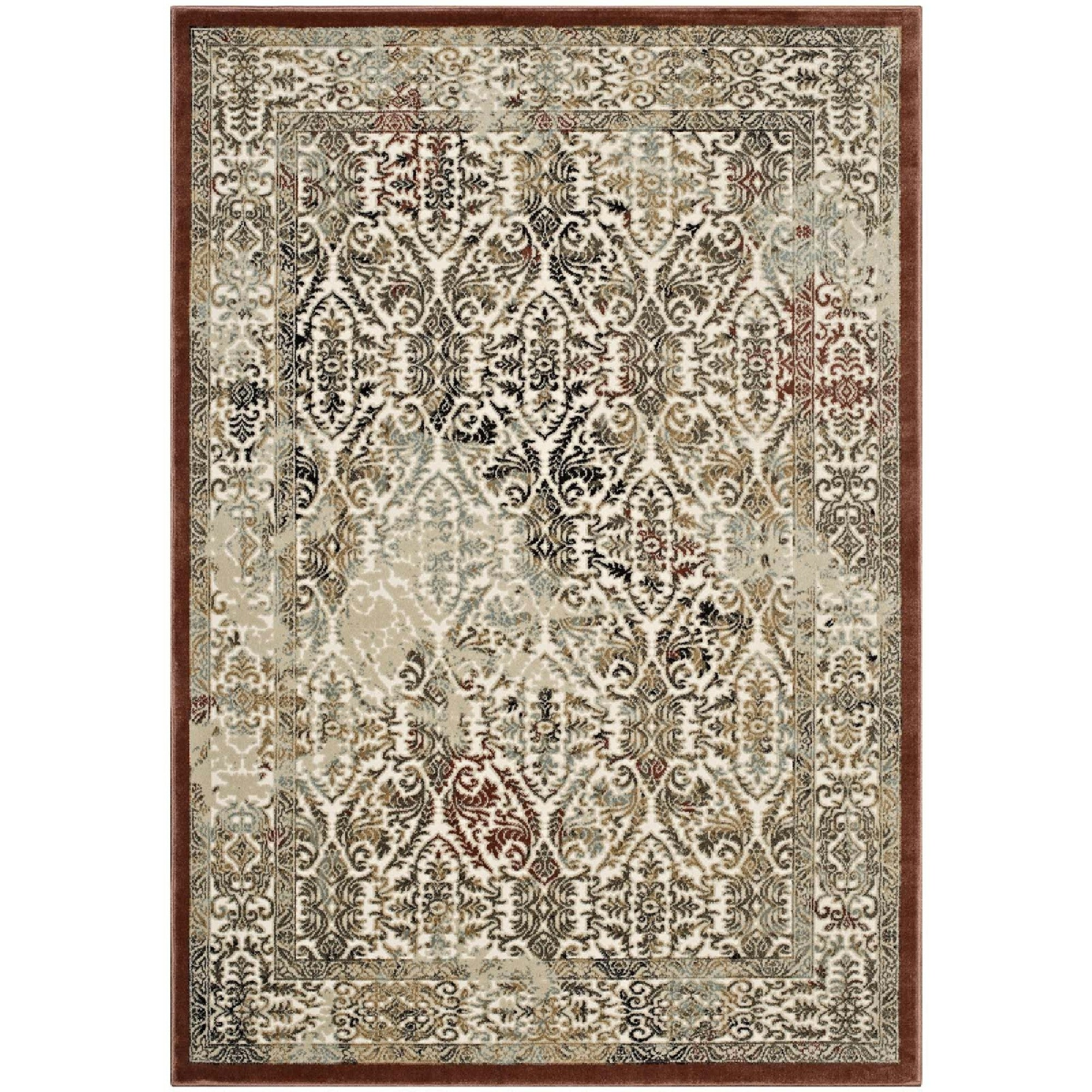 Hester Ornate Turkish Vintage 8x10 Area Rug - Tan and Walnut Brown