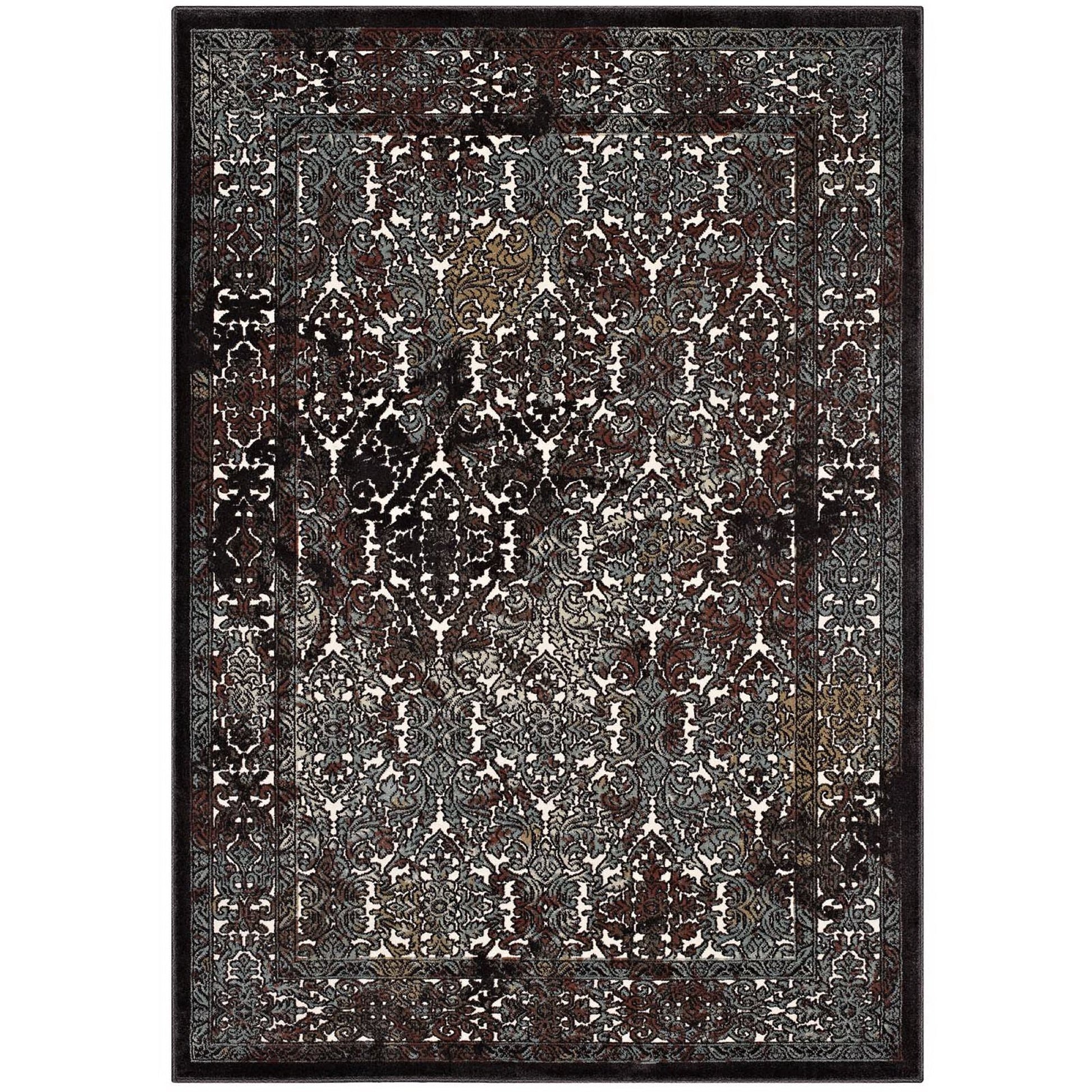 Westia Ornate Turkish Vintage 5x8 Area Rug - Dark Brown and Silver Blue