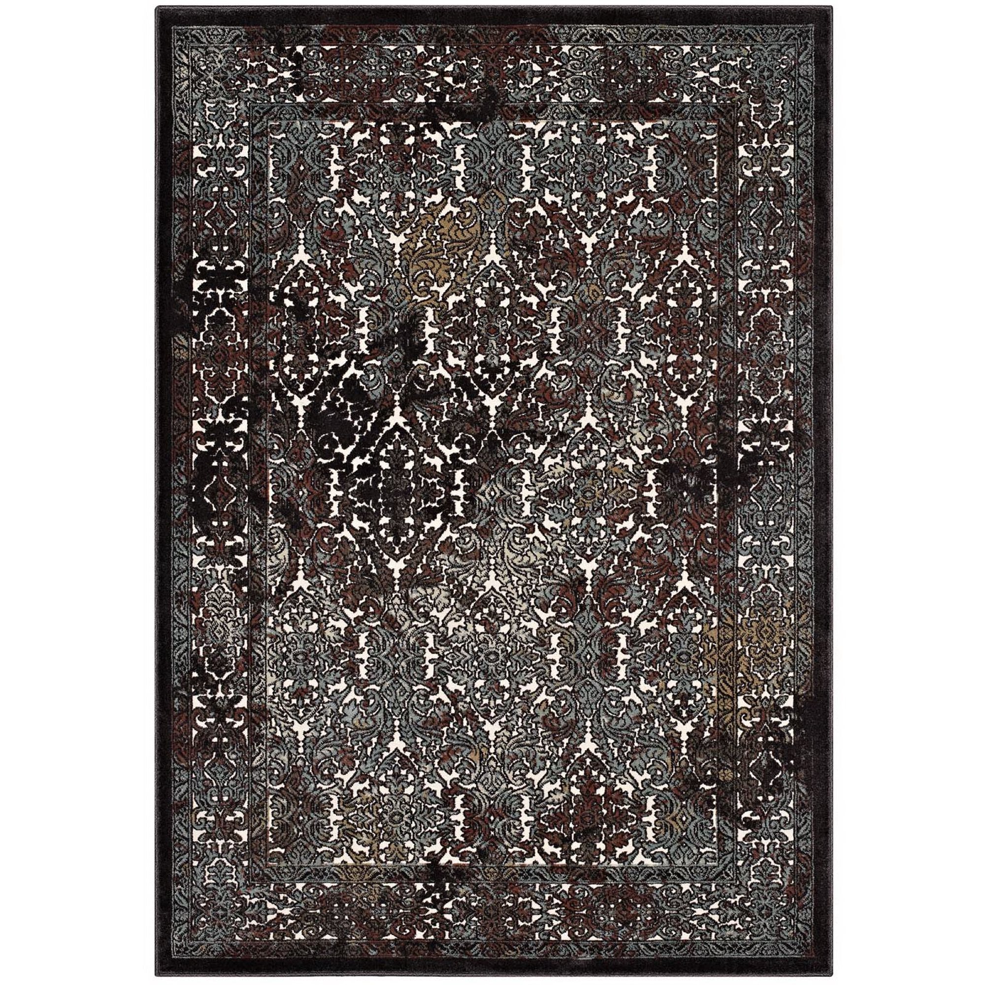 Westia Ornate Turkish Vintage 5x8 Area Rug - Dark Brown and Silver Blue
