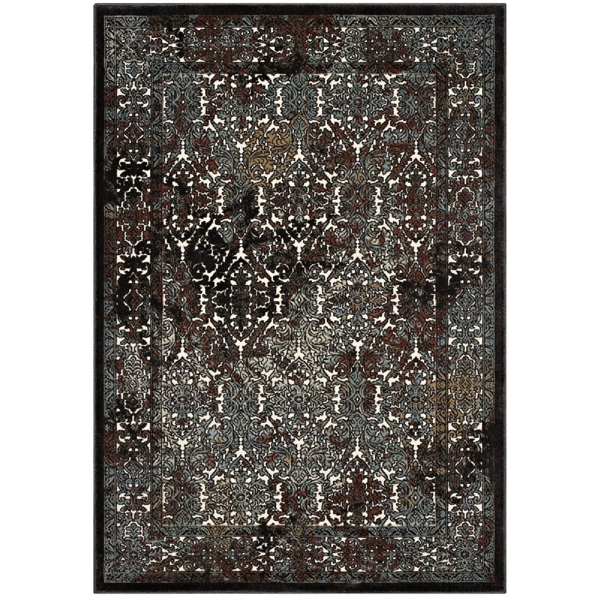 Westia Ornate Turkish Vintage 8x10 Area Rug - Dark Brown and Silver Blue