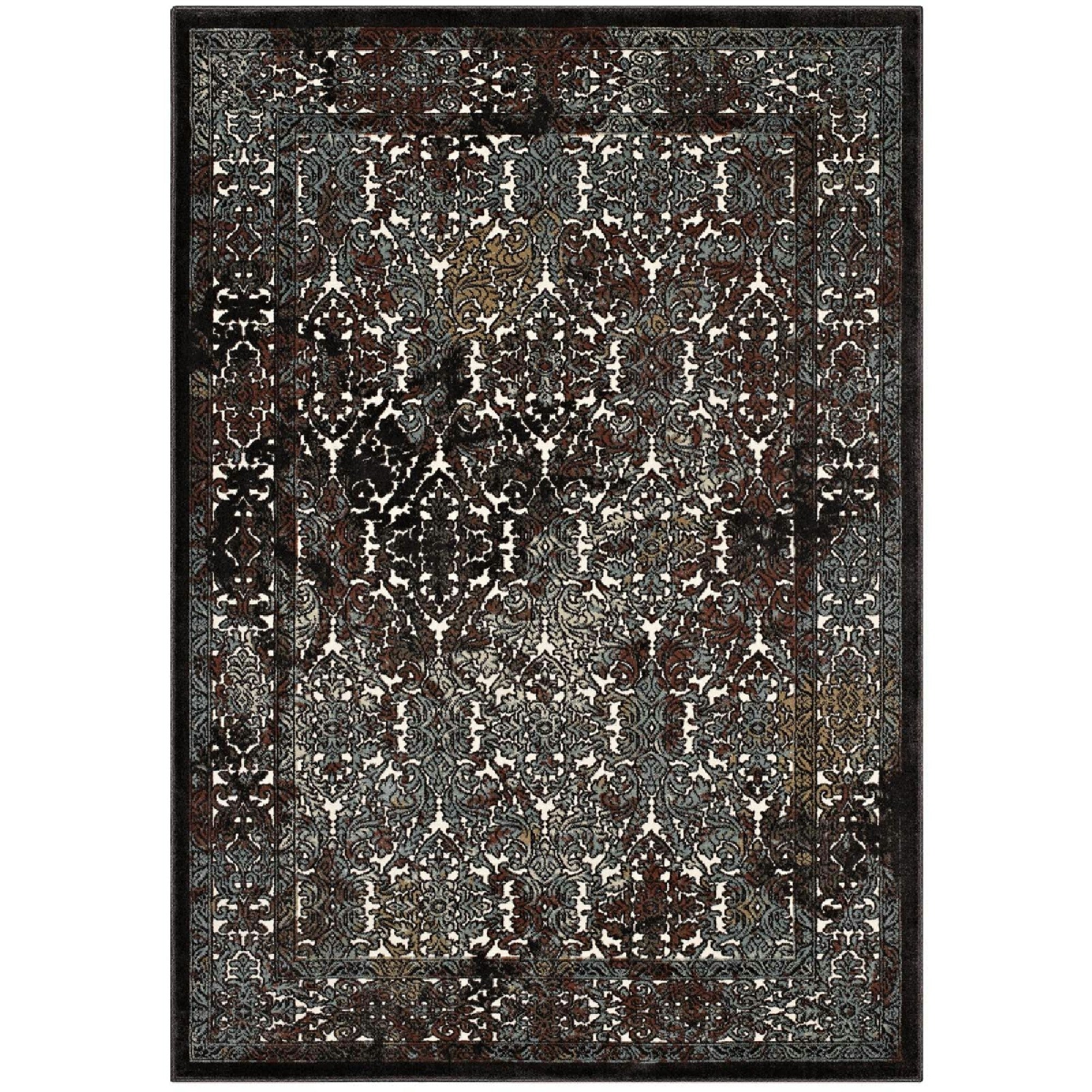 Westia Ornate Turkish Vintage 8x10 Area Rug - Dark Brown and Silver Blue