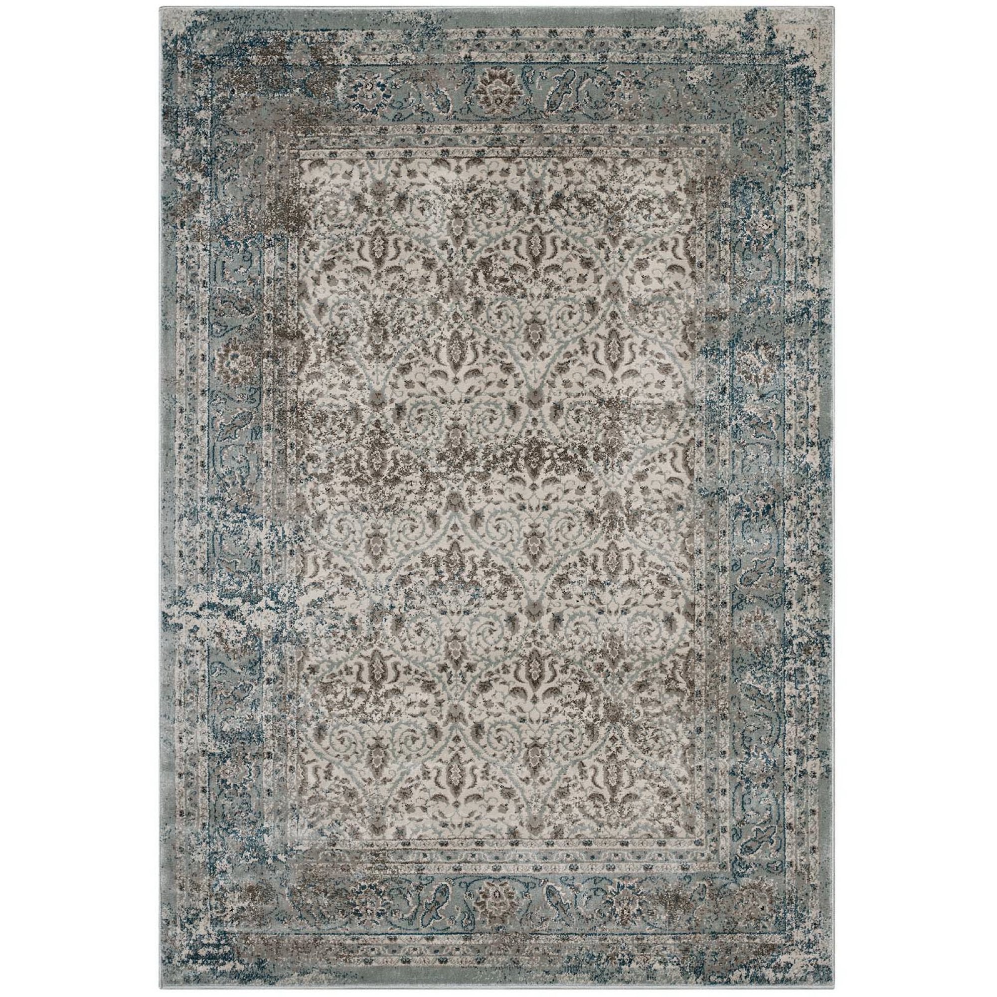 Dilys Distressed Vintage Floral Lattice 5x8 Area Rug - Teal Brown and Beige