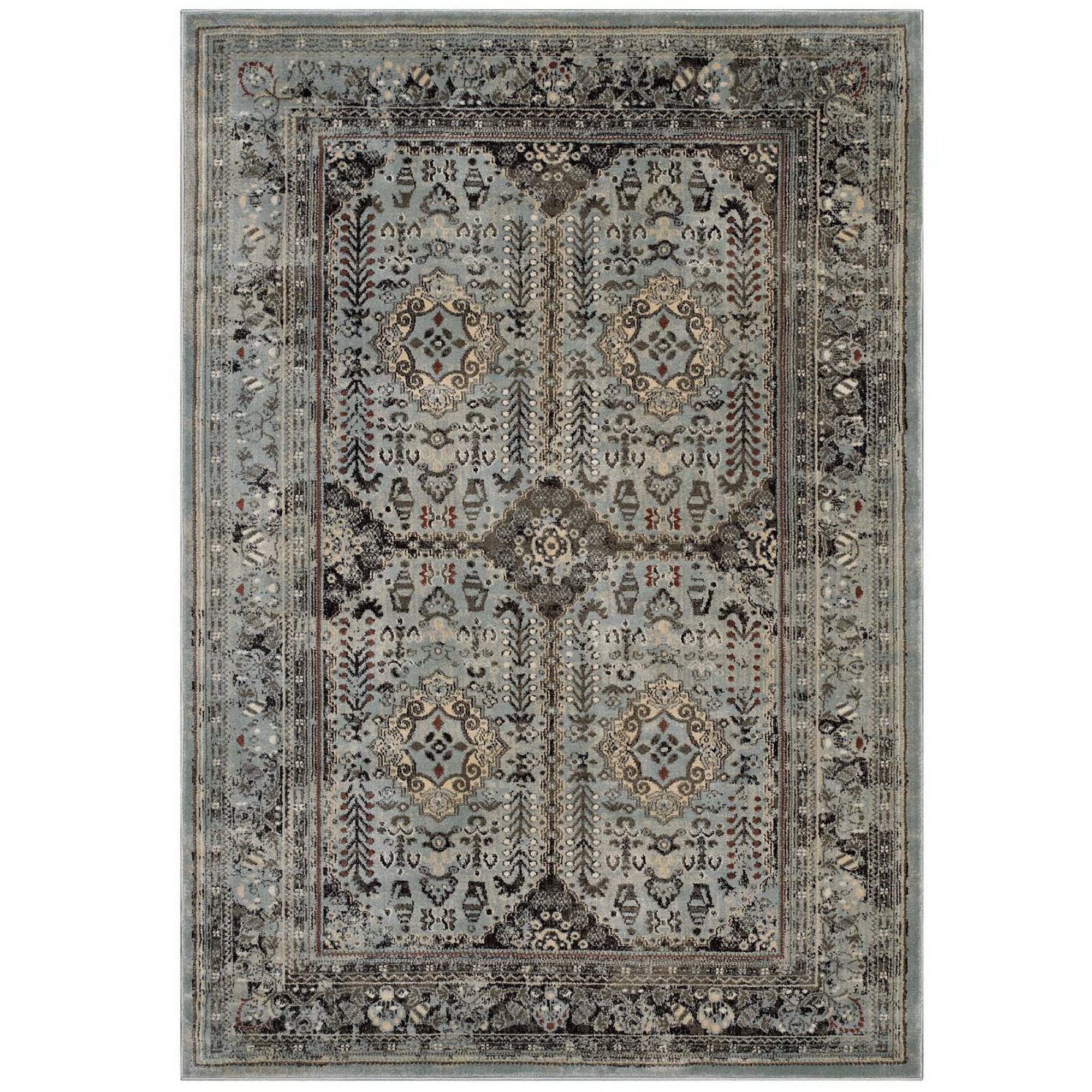 Enye Distressed Vintage Floral Lattice 5x8 Area Rug - Brown and Silver Blue