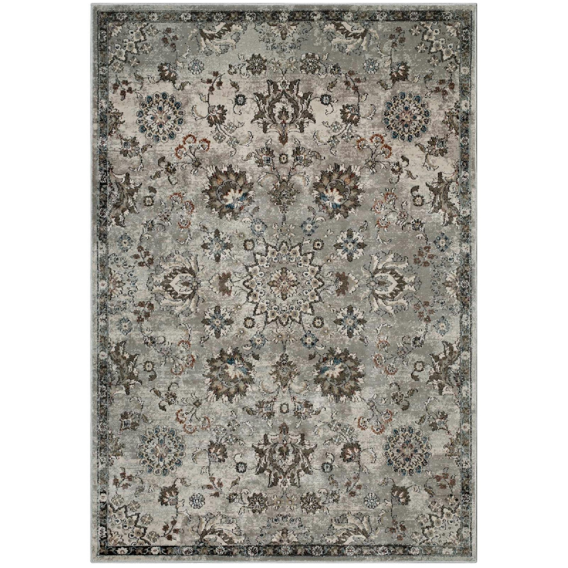 Hana Distressed Vintage Floral Lattice 5x8 Area Rug - Silver Blue Beige and Brown