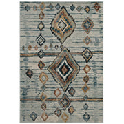 Jenica Distressed Moroccan Tribal Abstract Diamond 5x8 Area Rug - Silver Blue Beige and Brown