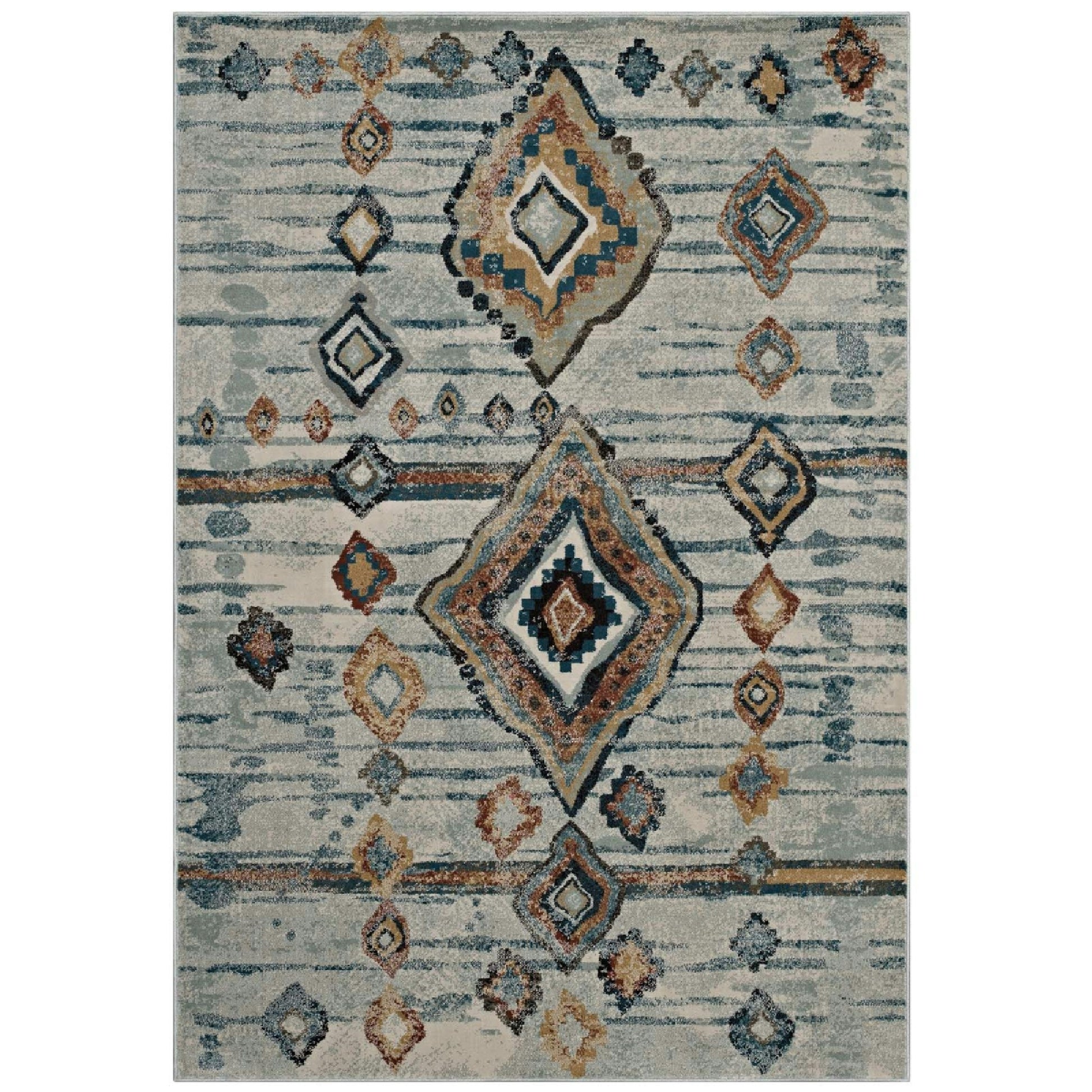 Jenica Distressed Moroccan Tribal Abstract Diamond 5x8 Area Rug - Silver Blue Beige and Brown