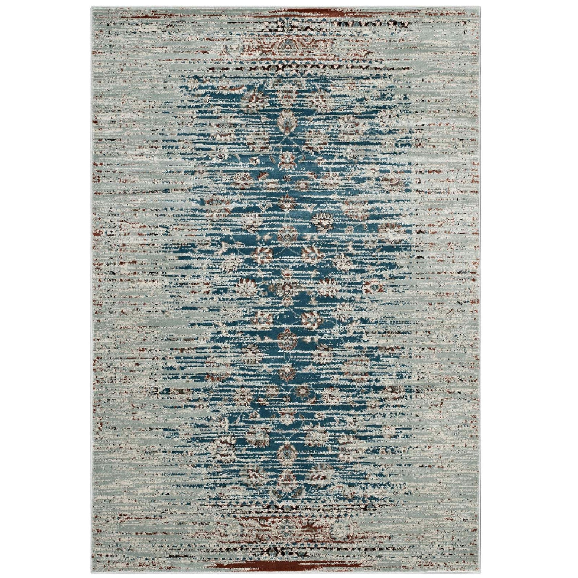 Hesper Distressed Contemporary Floral Lattice 5x8 Area Rug - Teal Beige and Brown