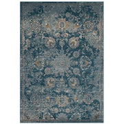 Cynara Distressed Floral Vintage Medallion 5x8 Area Rug - Silver Blue Teal and Beige
