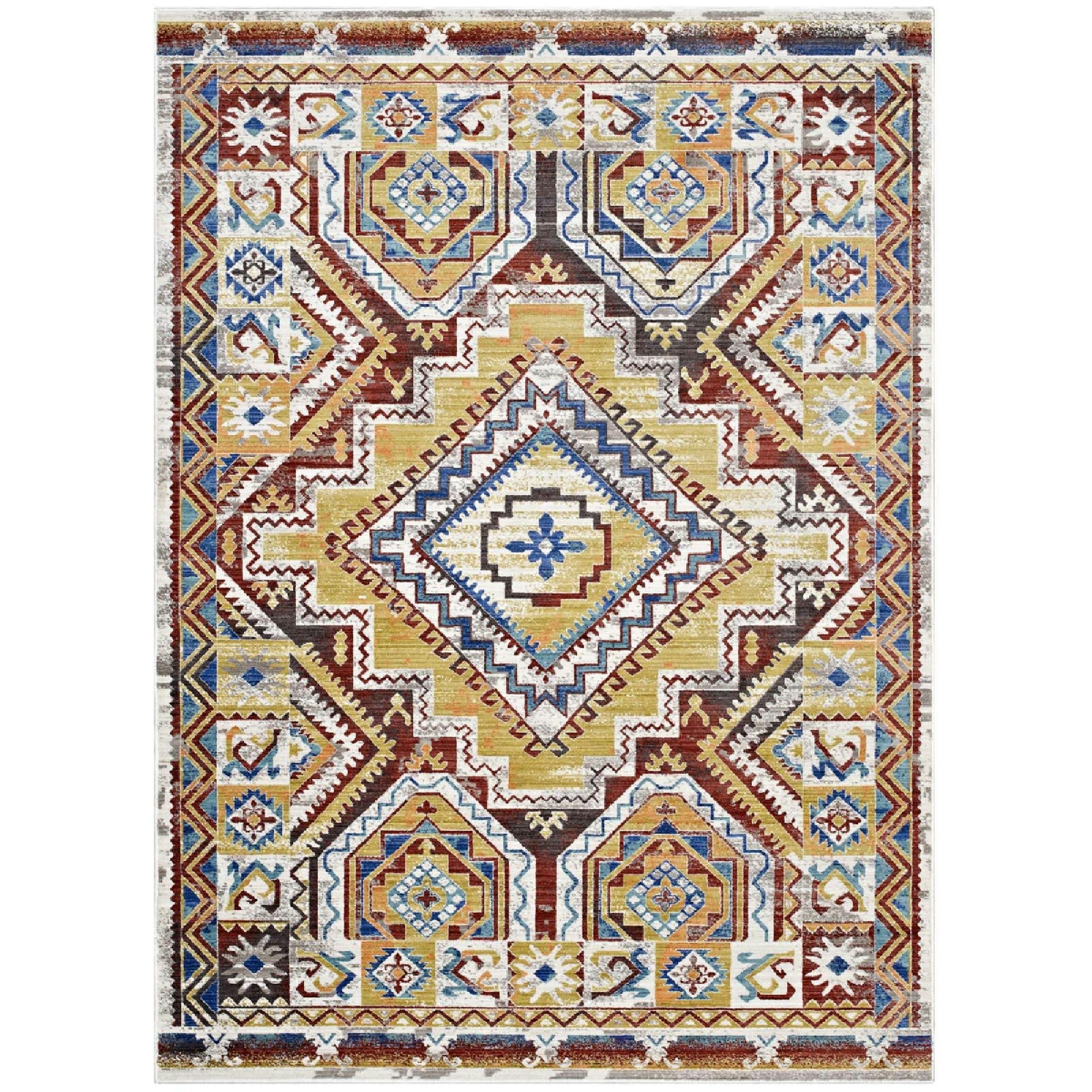 Florita Distressed Southwestern Aztec 8x10 Area Rug - Multicolored