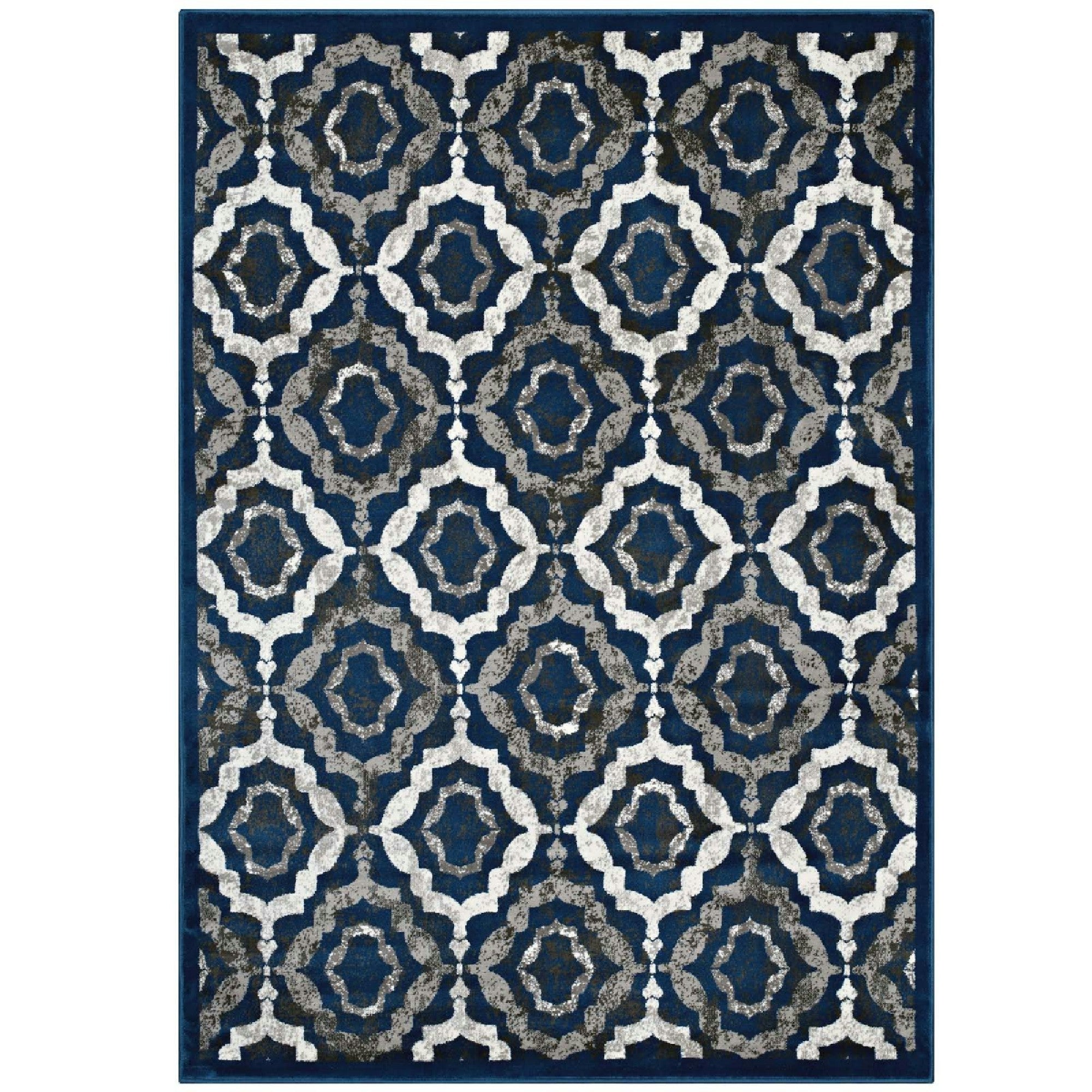 Kalinda Rustic Vintage Moroccan Trellis 5x8 Area Rug - Ivory Moroccan Blue and Brown