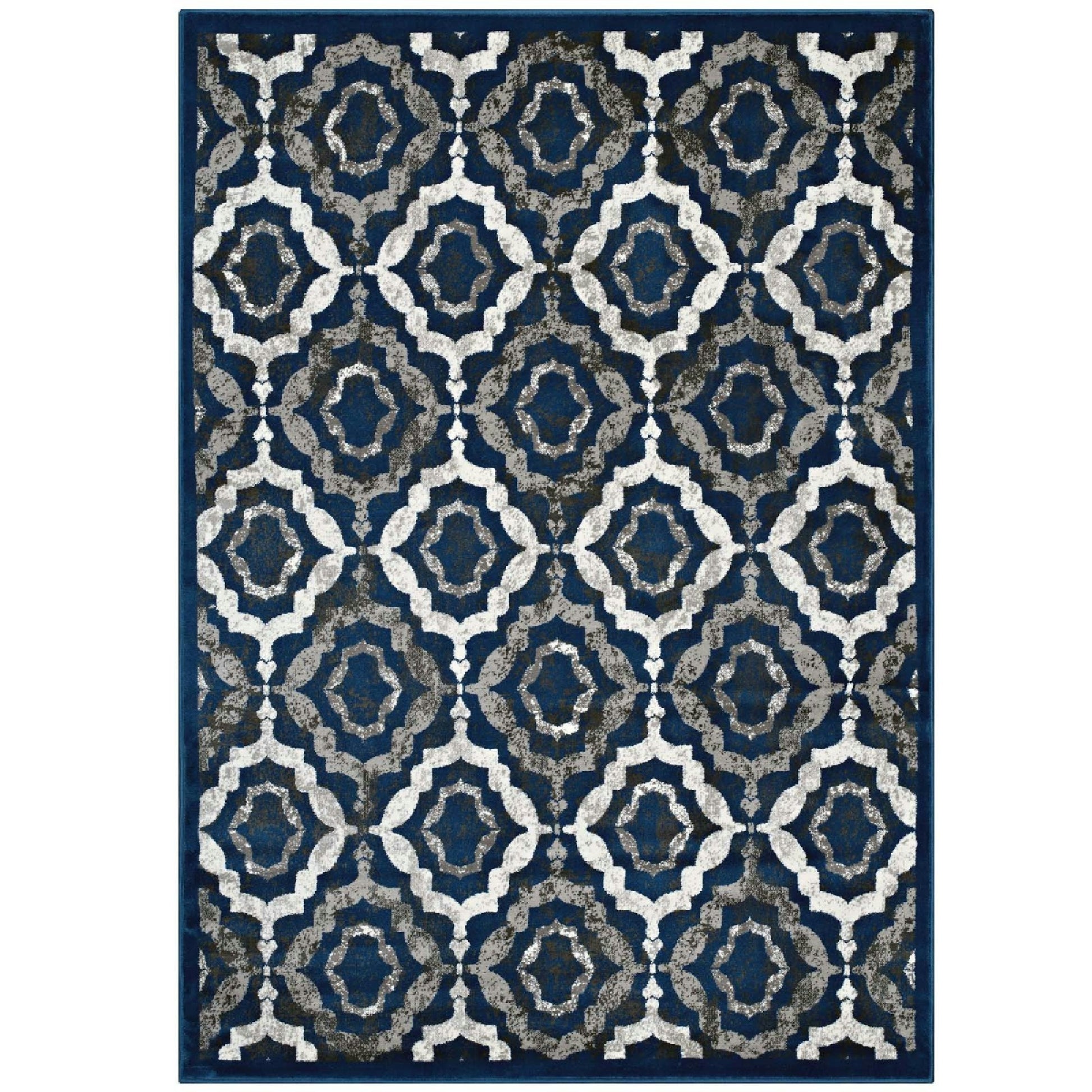 Kalinda Rustic Vintage Moroccan Trellis 8x10 Area Rug - Ivory Moroccan Blue and Brown