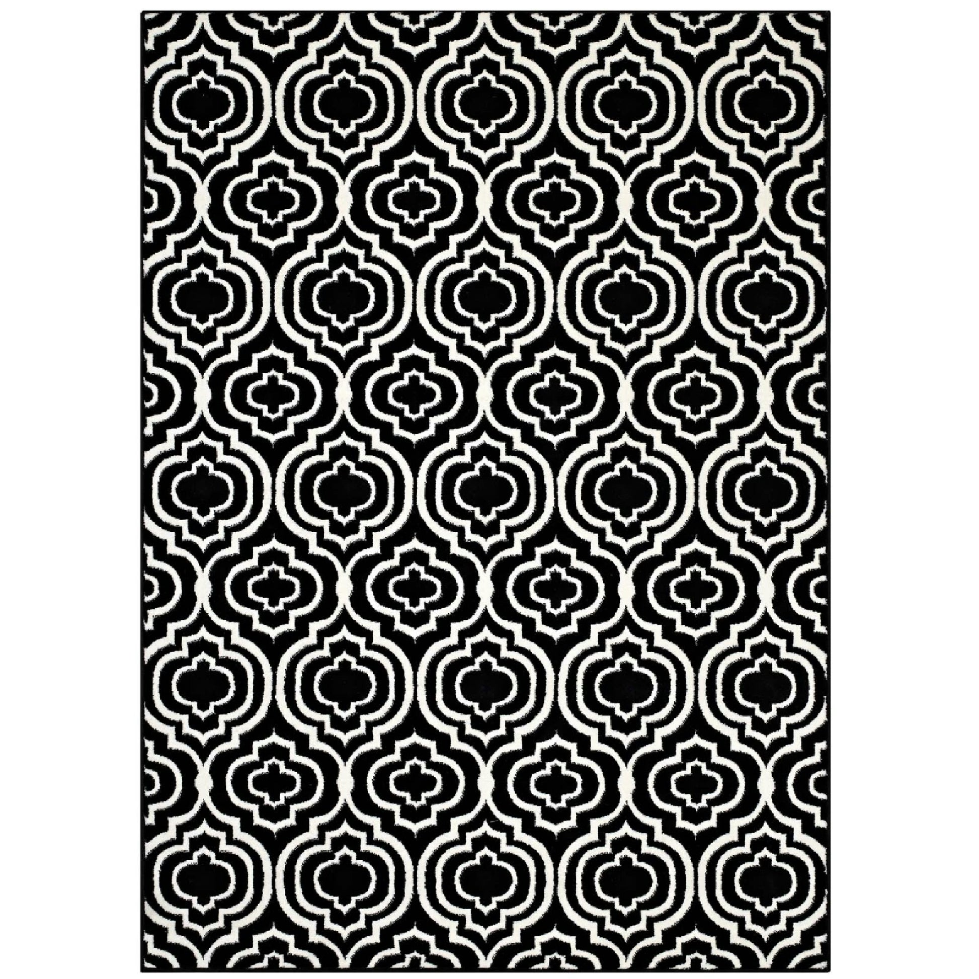 Frame Transitional Moroccan Trellis 5x8 Area Rug - Black and White
