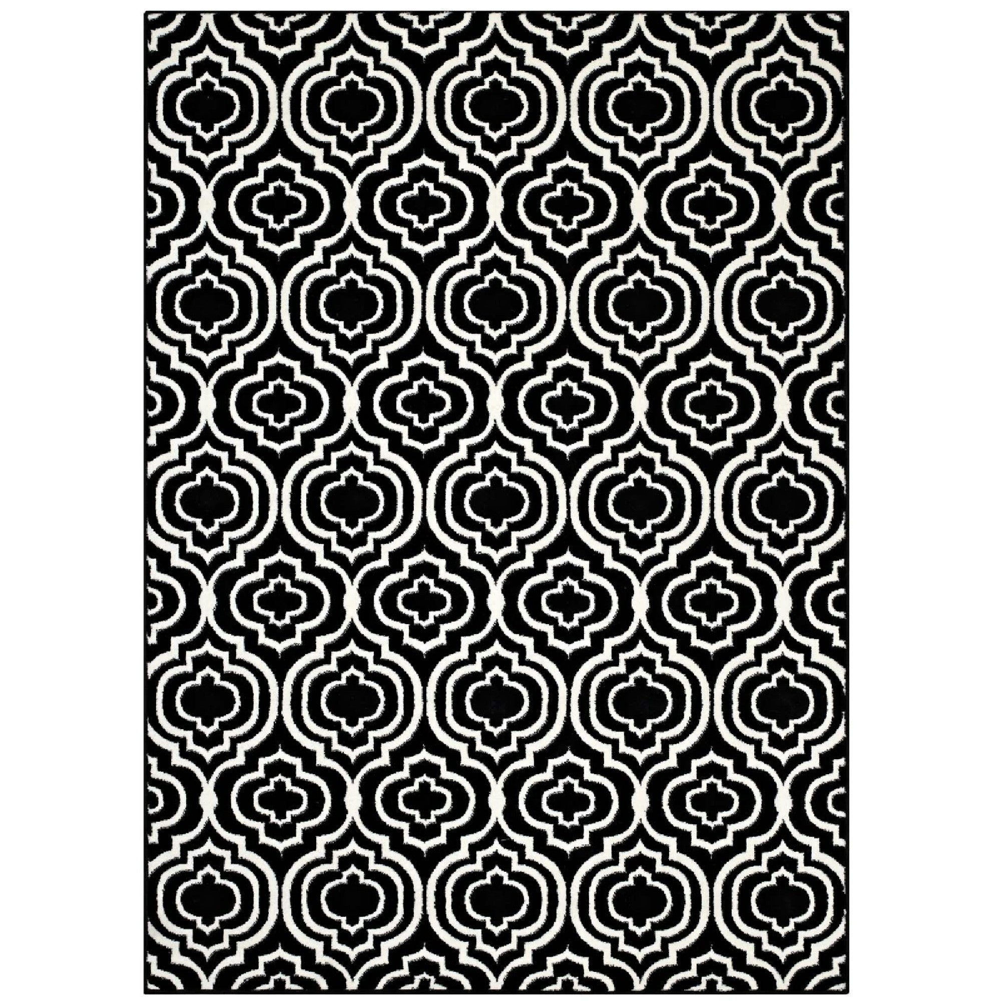 Frame Transitional Moroccan Trellis 5x8 Area Rug - Black and White