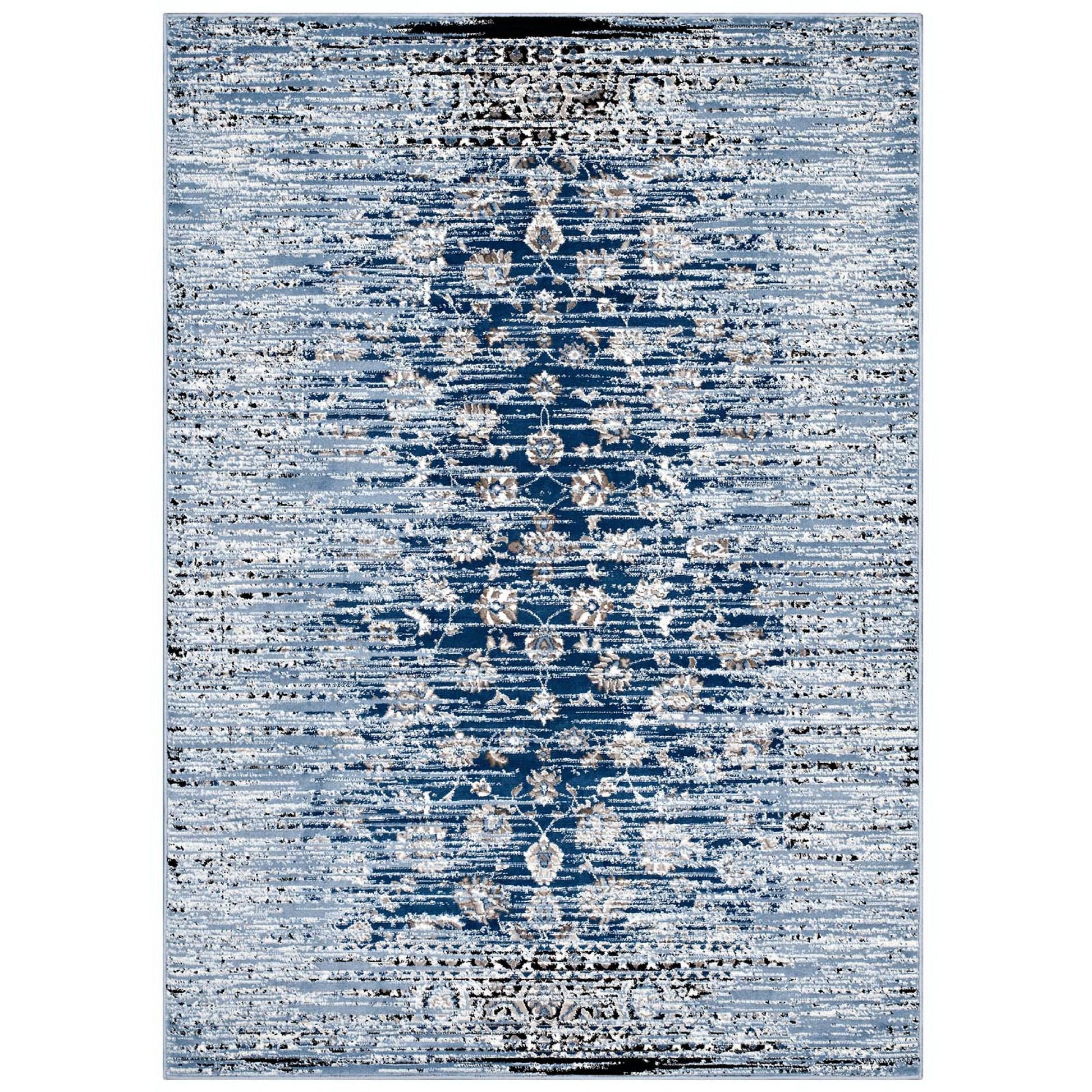 Chiara Distressed Floral Lattice Contemporary 5x8 Area Rug - Moroccan Blue