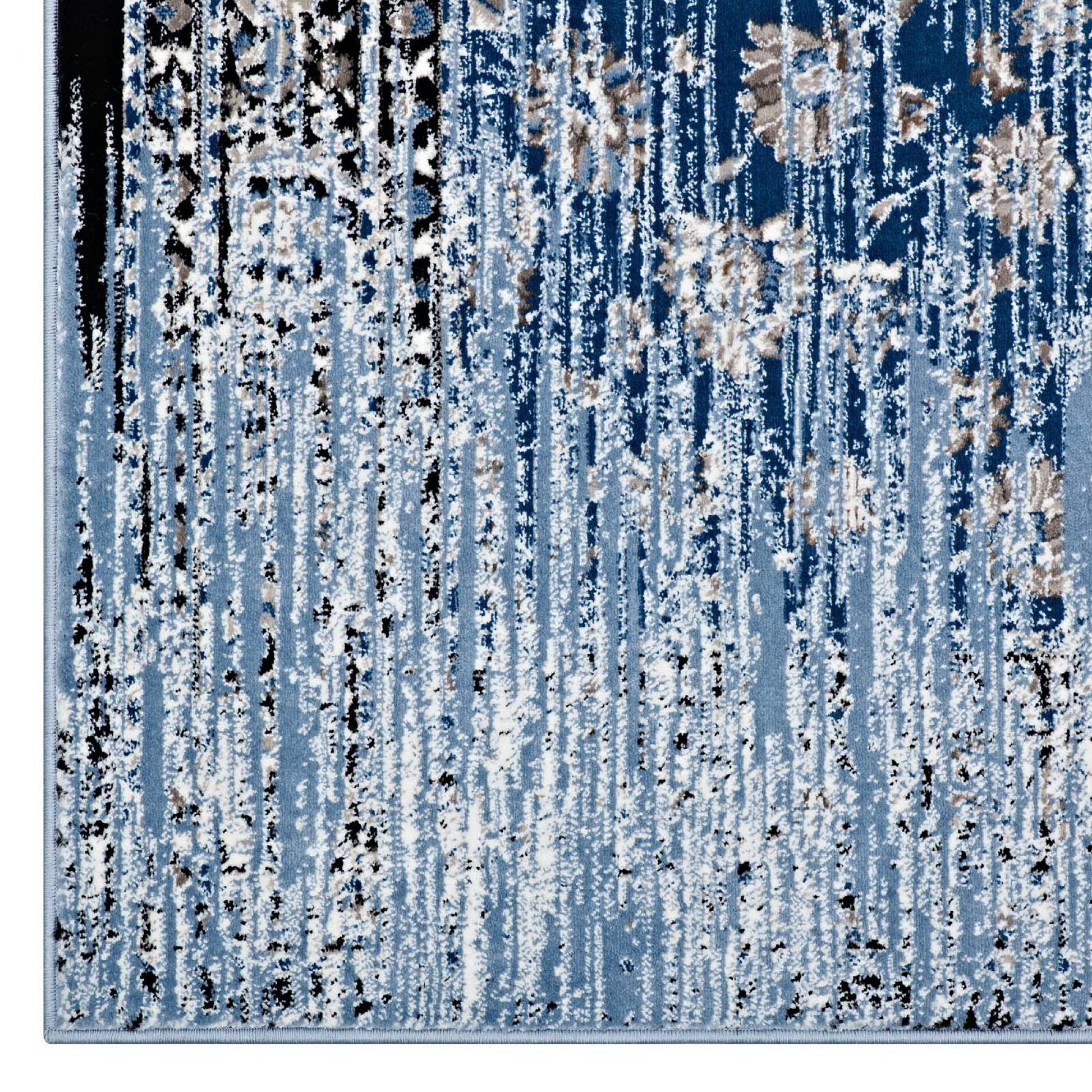 Chiara Distressed Floral Lattice Contemporary 5x8 Area Rug - Moroccan Blue and Ivory