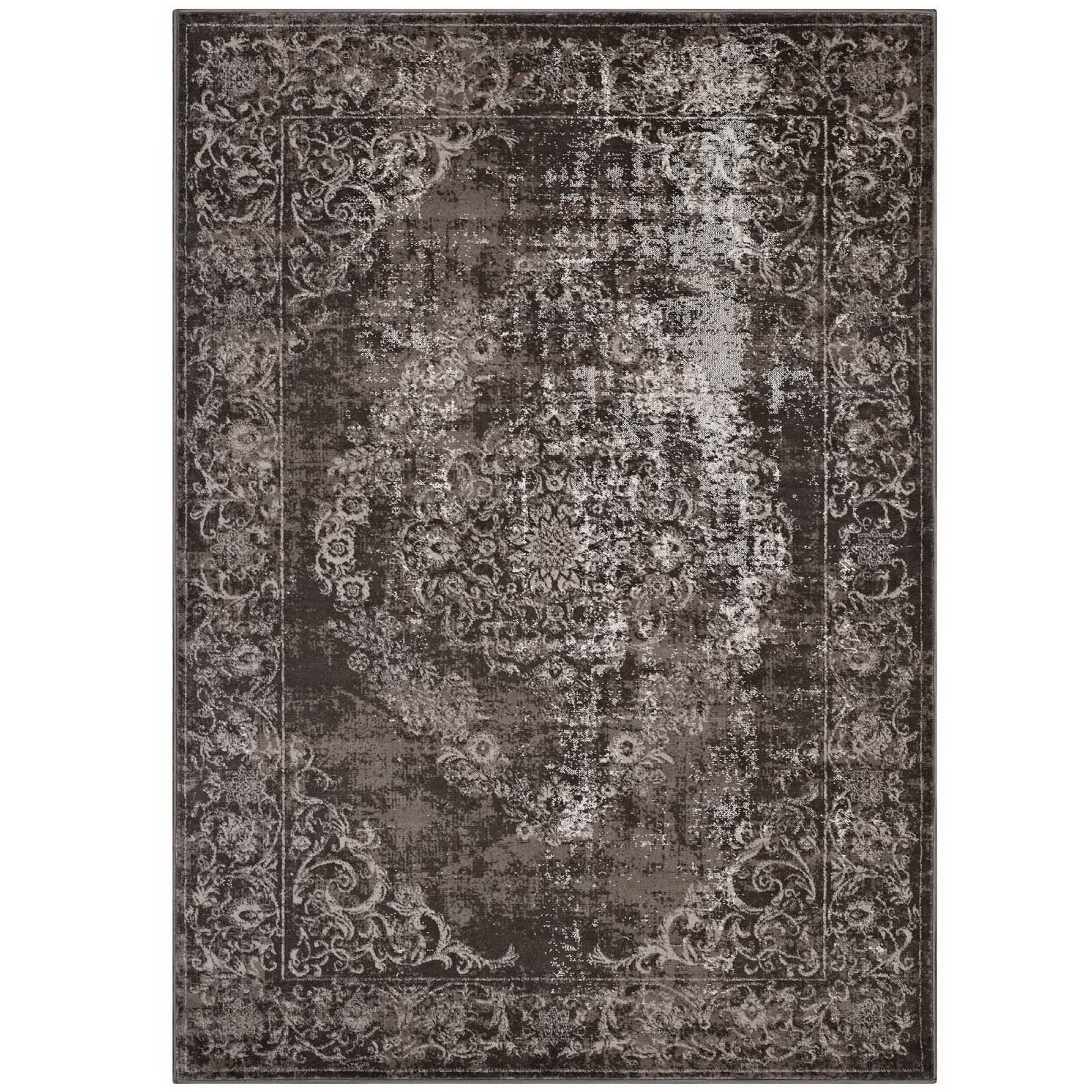 Gamela Rustic Vintage Ornate Floral Medallion 5x8 Area Rug - Antique Light and Dark Brown