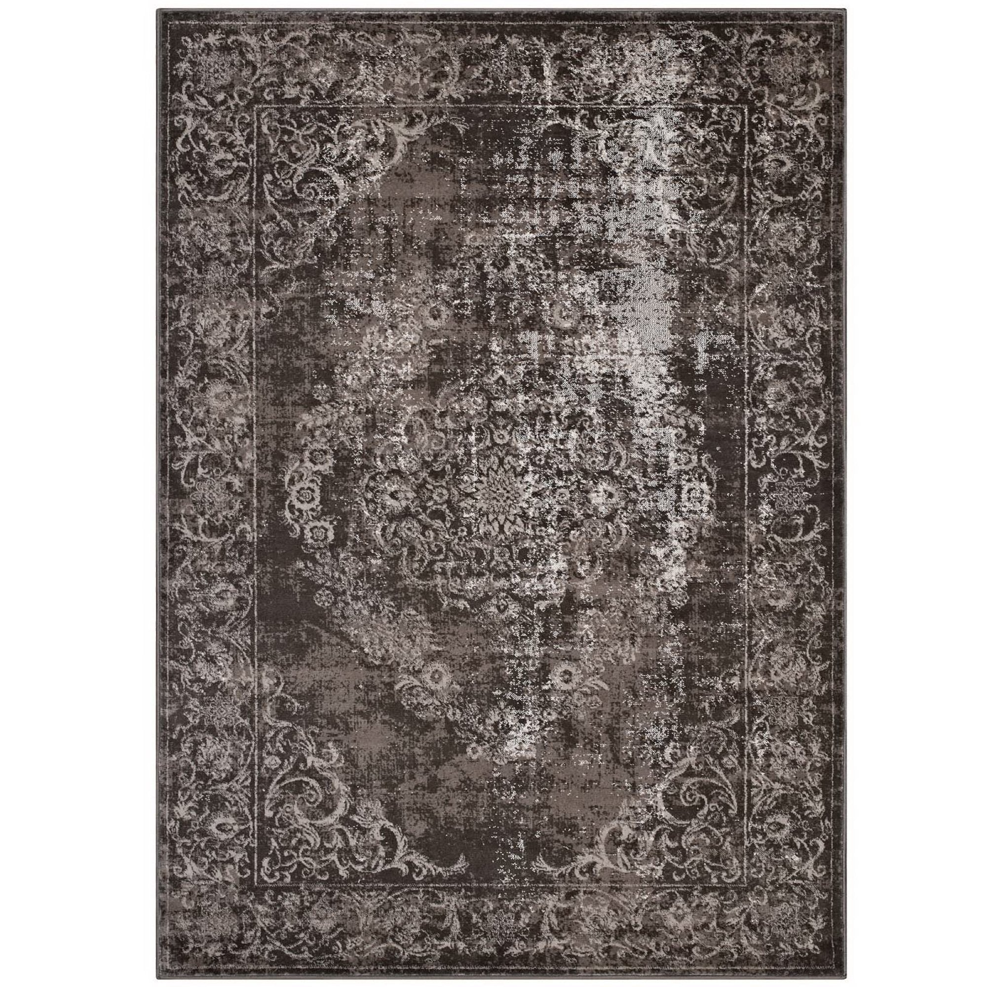 Gamela Rustic Vintage Ornate Floral Medallion 5x8 Area Rug - Antique Light and Dark Brown