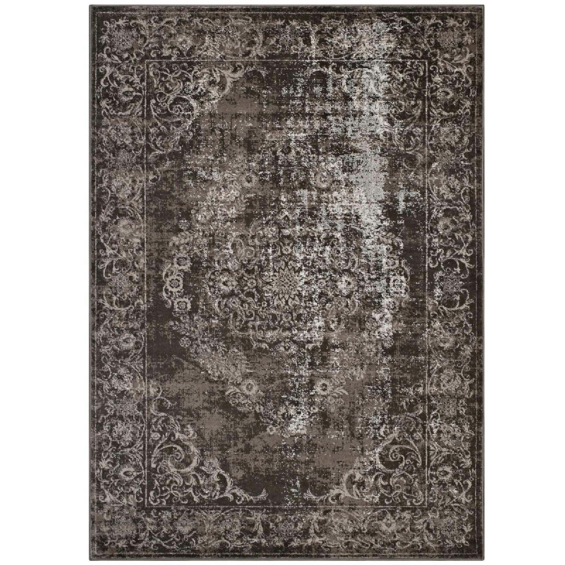 Gamela Rustic Vintage Ornate Floral Medallion 8x10 Area Rug - Antique Light and Dark Brown
