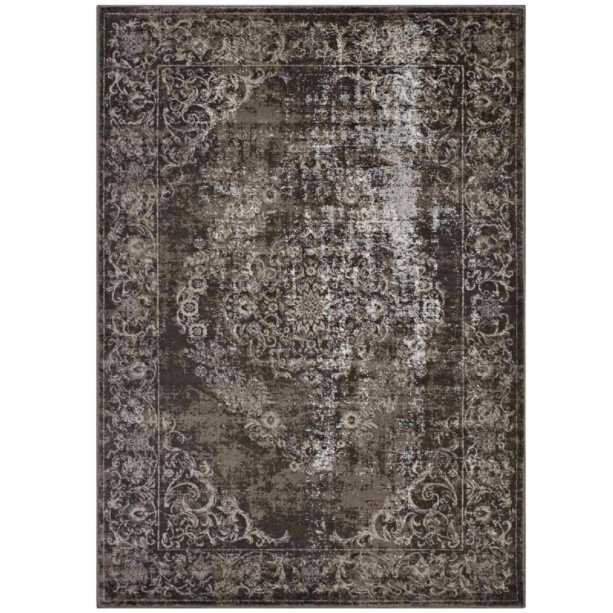 Gamela Rustic Vintage Ornate Floral Medallion 8x10 Area Rug - Antique Light and Dark Brown