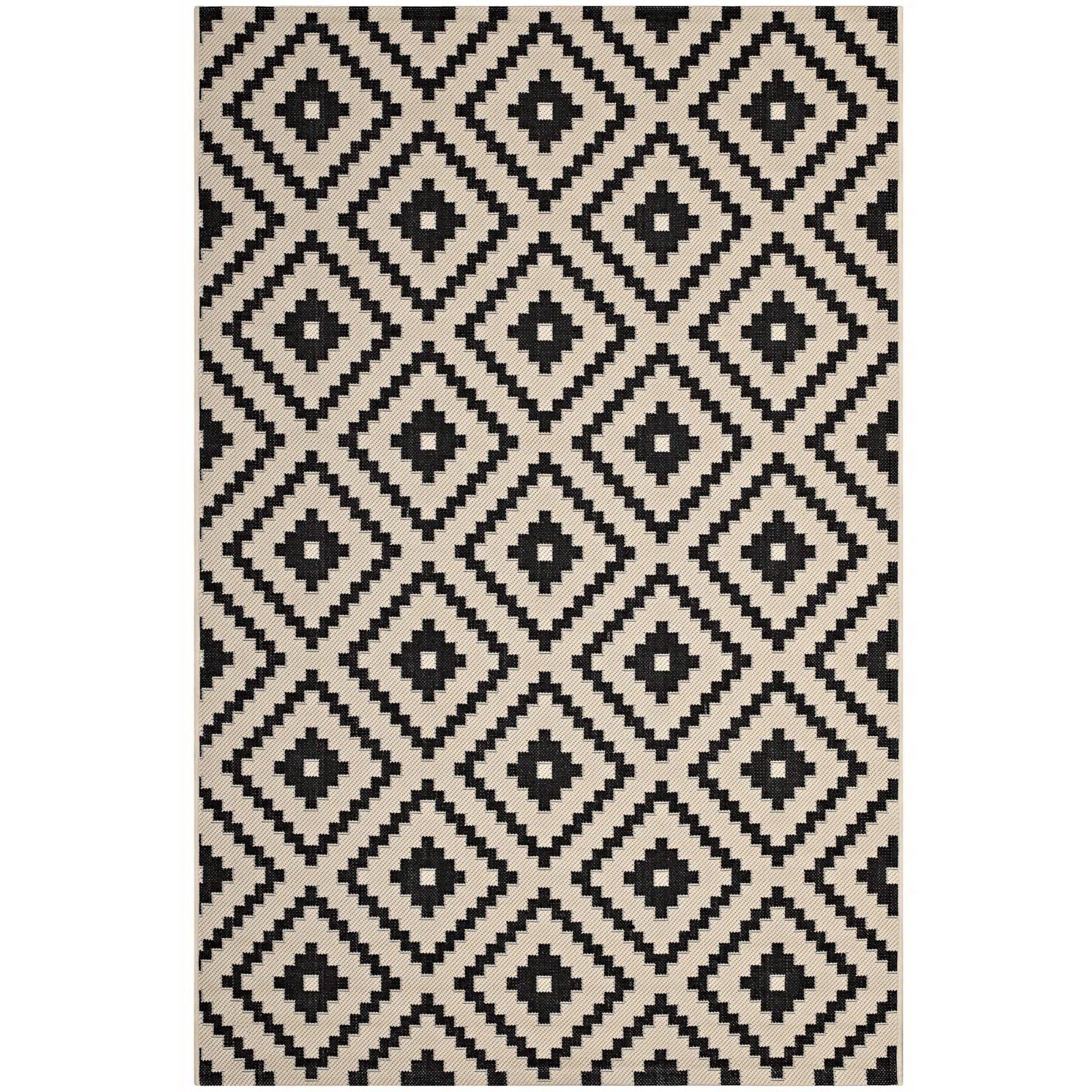 Perplex Geometric Diamond Trellis Indoor and Outdoor 5x8 Area Rug - Black and Beige