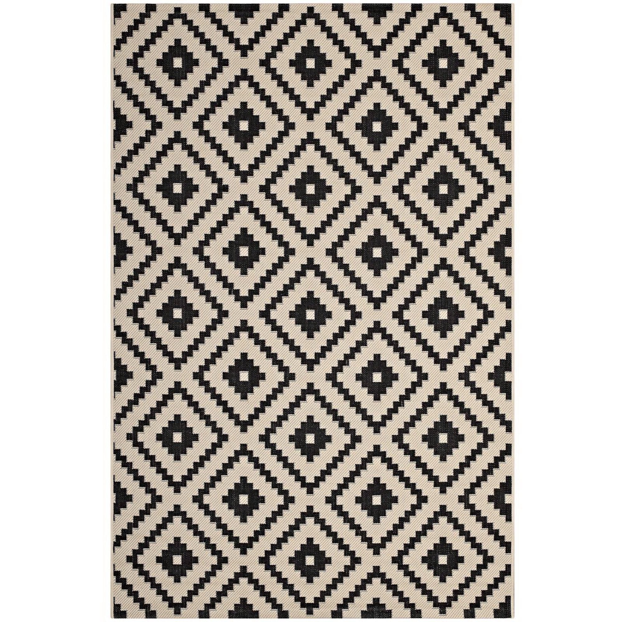 Perplex Geometric Diamond Trellis Indoor and Outdoor 5x8 Area Rug - Black and Beige