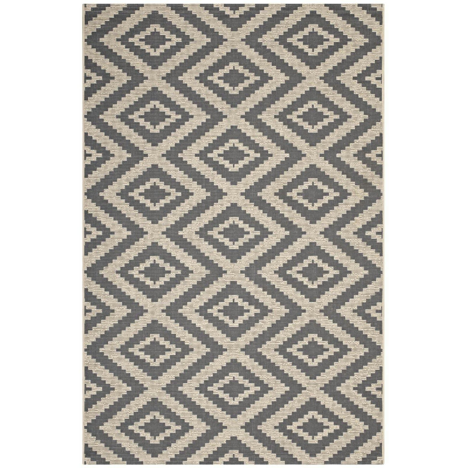 Jagged Geometric Diamond Trellis Indoor and Outdoor 5x8 Area Rug - Gray and Beige