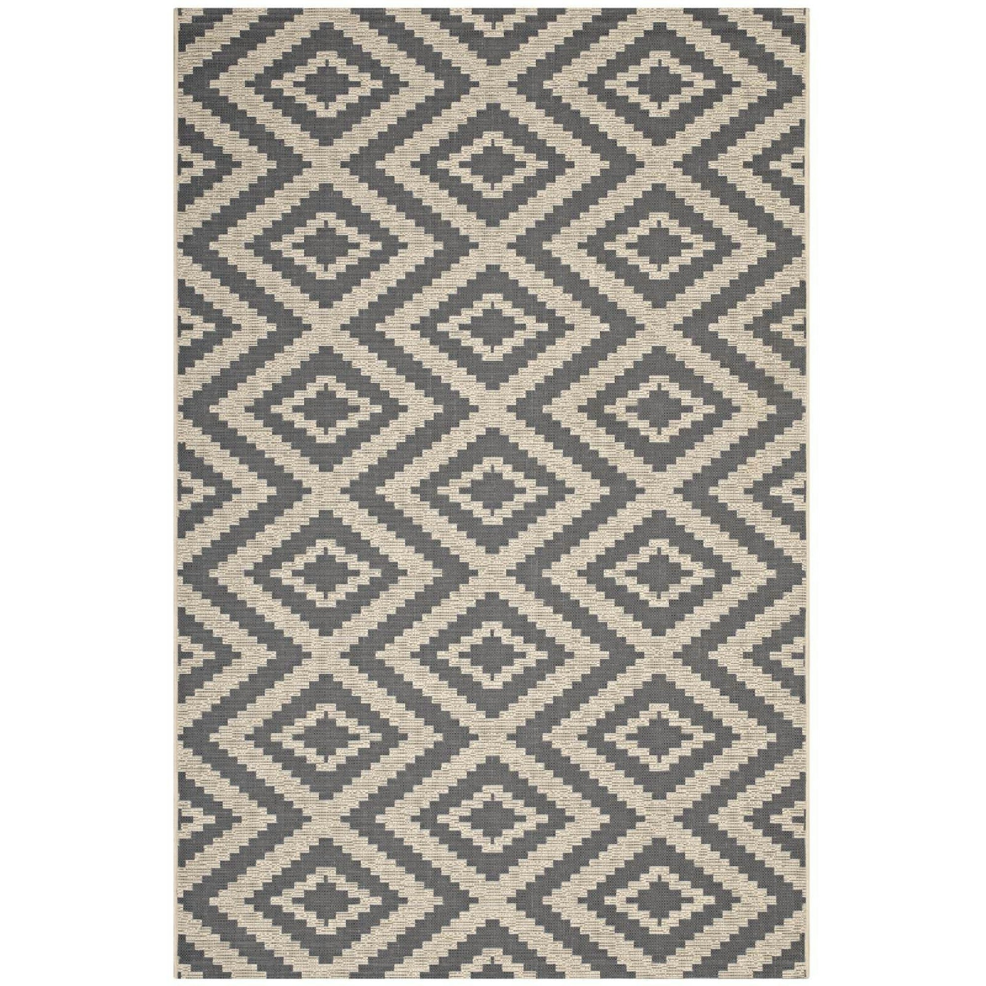 Jagged Geometric Diamond Trellis Indoor and Outdoor 5x8 Area Rug - Gray and Beige