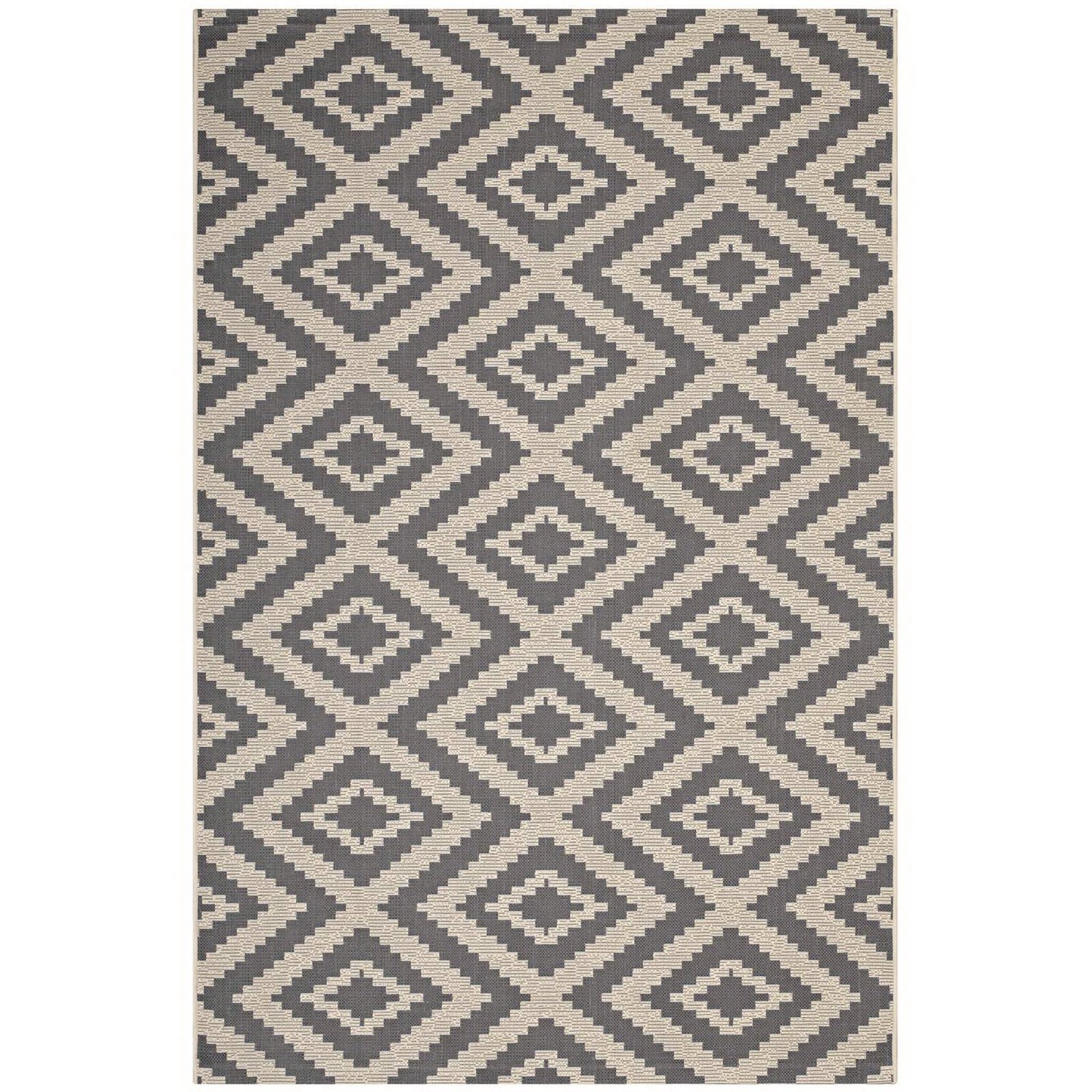 Jagged Geometric Diamond Trellis Indoor and Outdoor 8x10 Area Rug - Gray and Beige