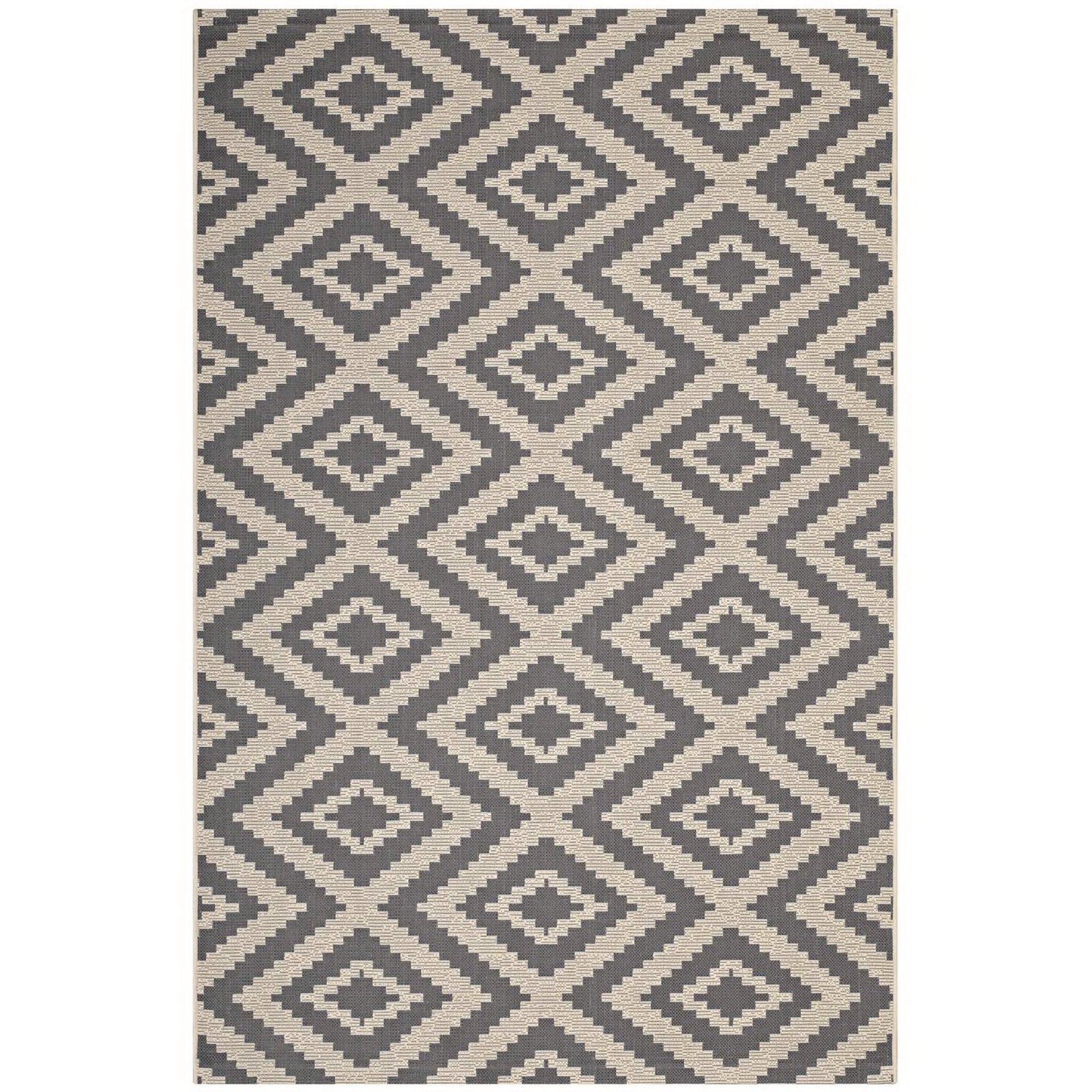 Jagged Geometric Diamond Trellis Indoor and Outdoor 8x10 Area Rug - Gray and Beige