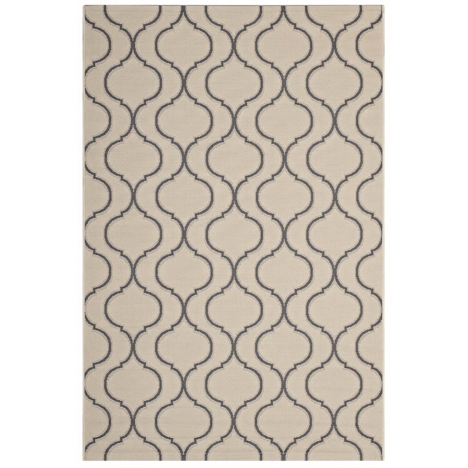 Linza Wave Abstract Trellis Indoor and Outdoor 5x8 Area Rug - Beige and Gray