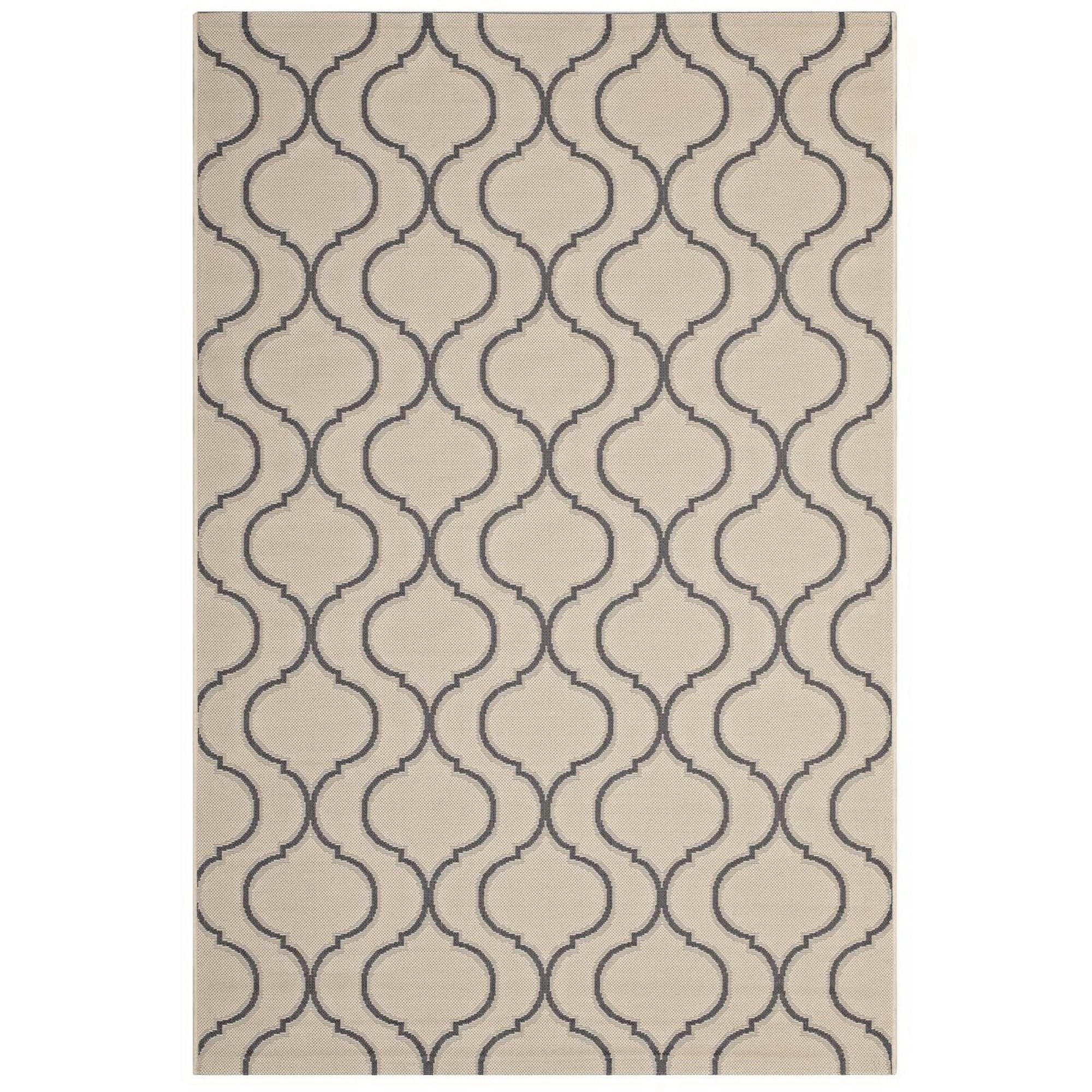 Linza Wave Abstract Trellis Indoor and Outdoor 5x8 Area Rug - Beige and Gray