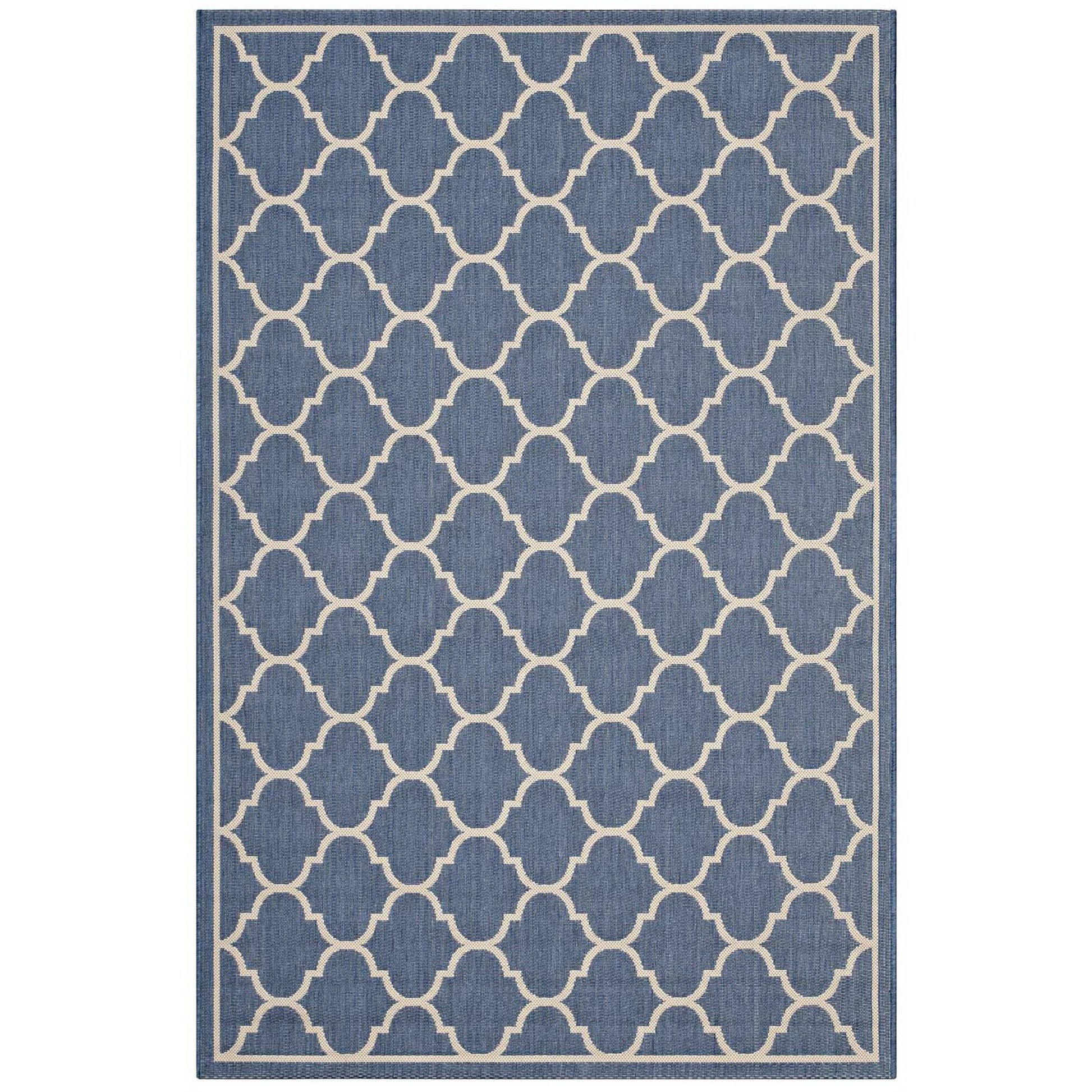 Avena Moroccan Quatrefoil Trellis Indoor and Outdoor 8x10 Area Rug - Blue and Beige