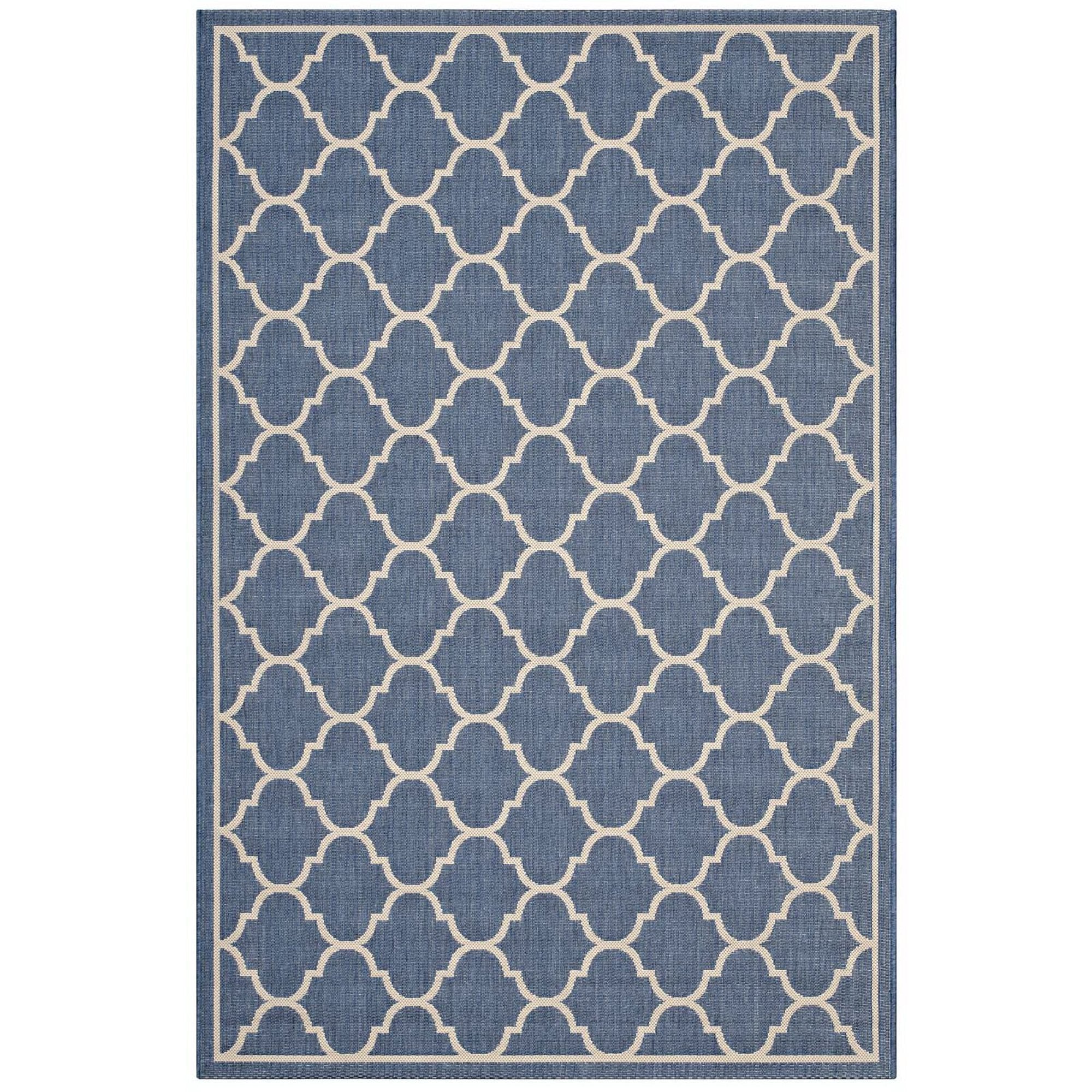 Avena Moroccan Quatrefoil Trellis Indoor and Outdoor 8x10 Area Rug - Blue and Beige