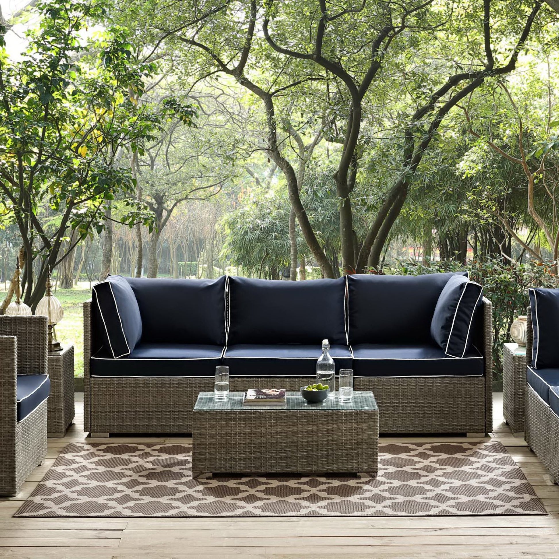 Cerelia Moroccan Trellis Indoor and Outdoor 8x10 Area Rug - Black and Beige