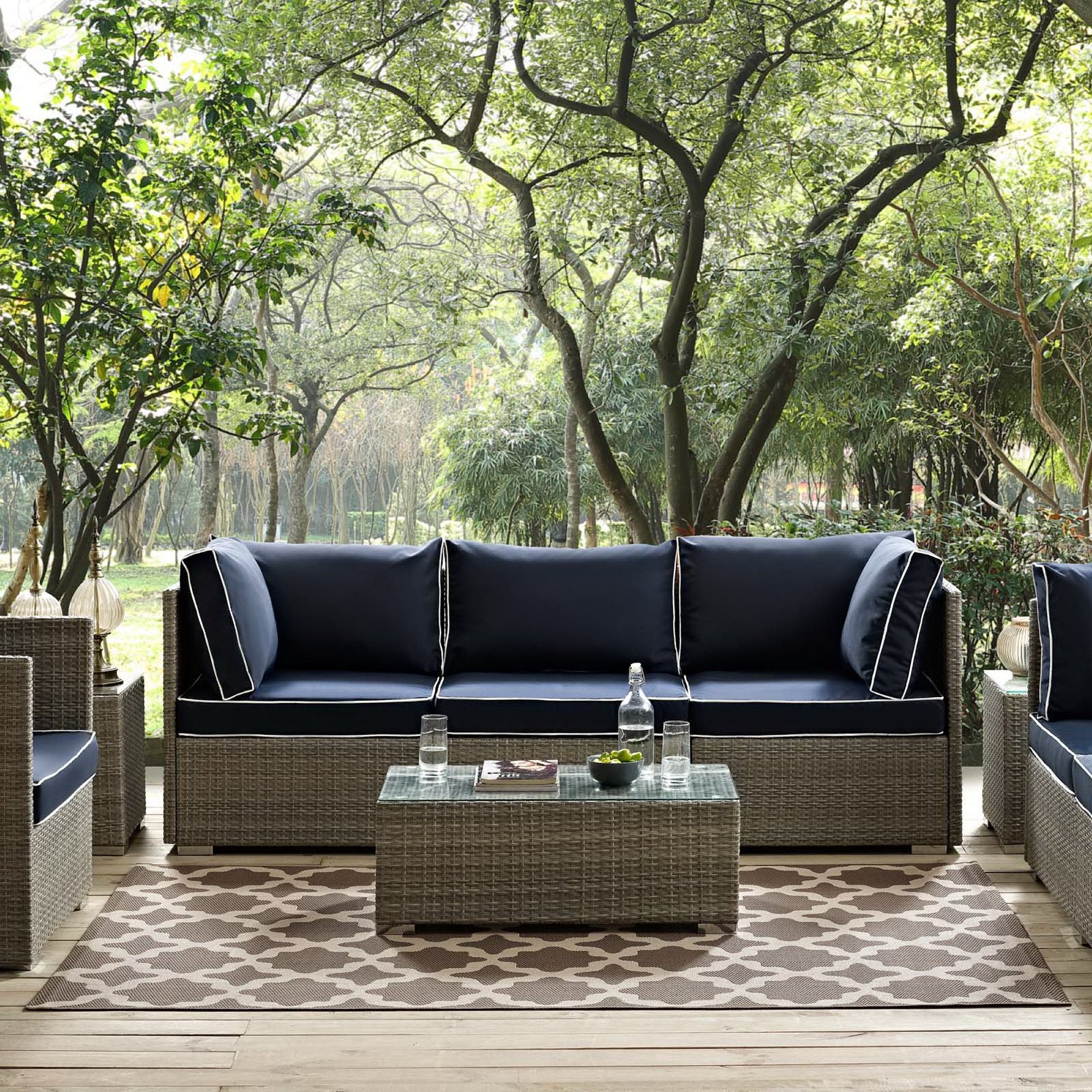 Cerelia Moroccan Trellis Indoor and Outdoor 8x10 Area Rug - Black and Beige