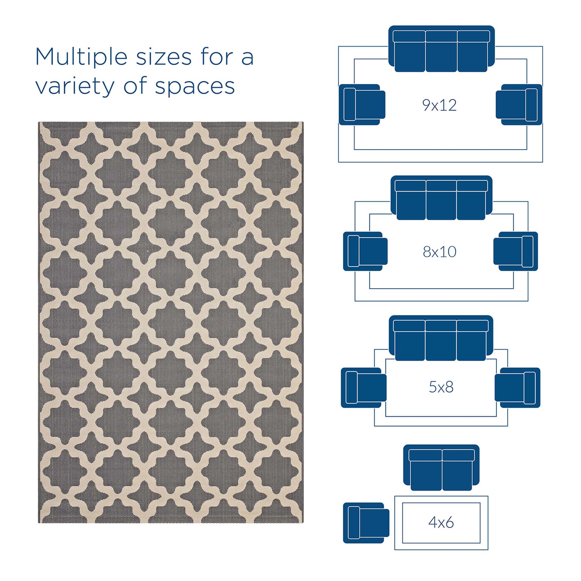 Cerelia Moroccan Trellis Indoor and Outdoor 4x6 Area Rug - Black and Beige