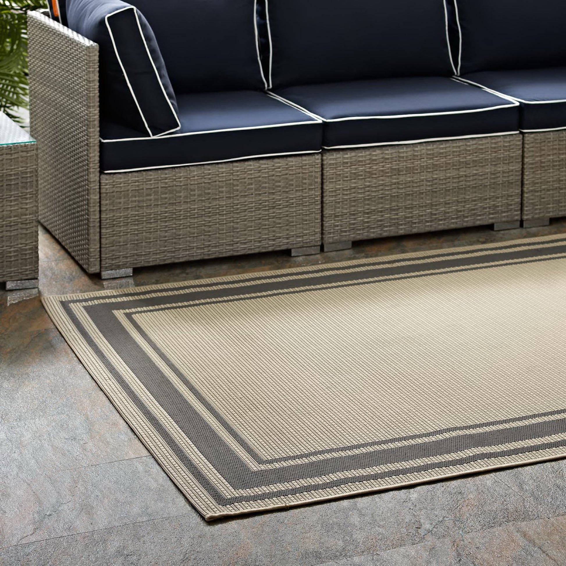 Rim Solid Border Indoor and Outdoor 8x10 Area Rug