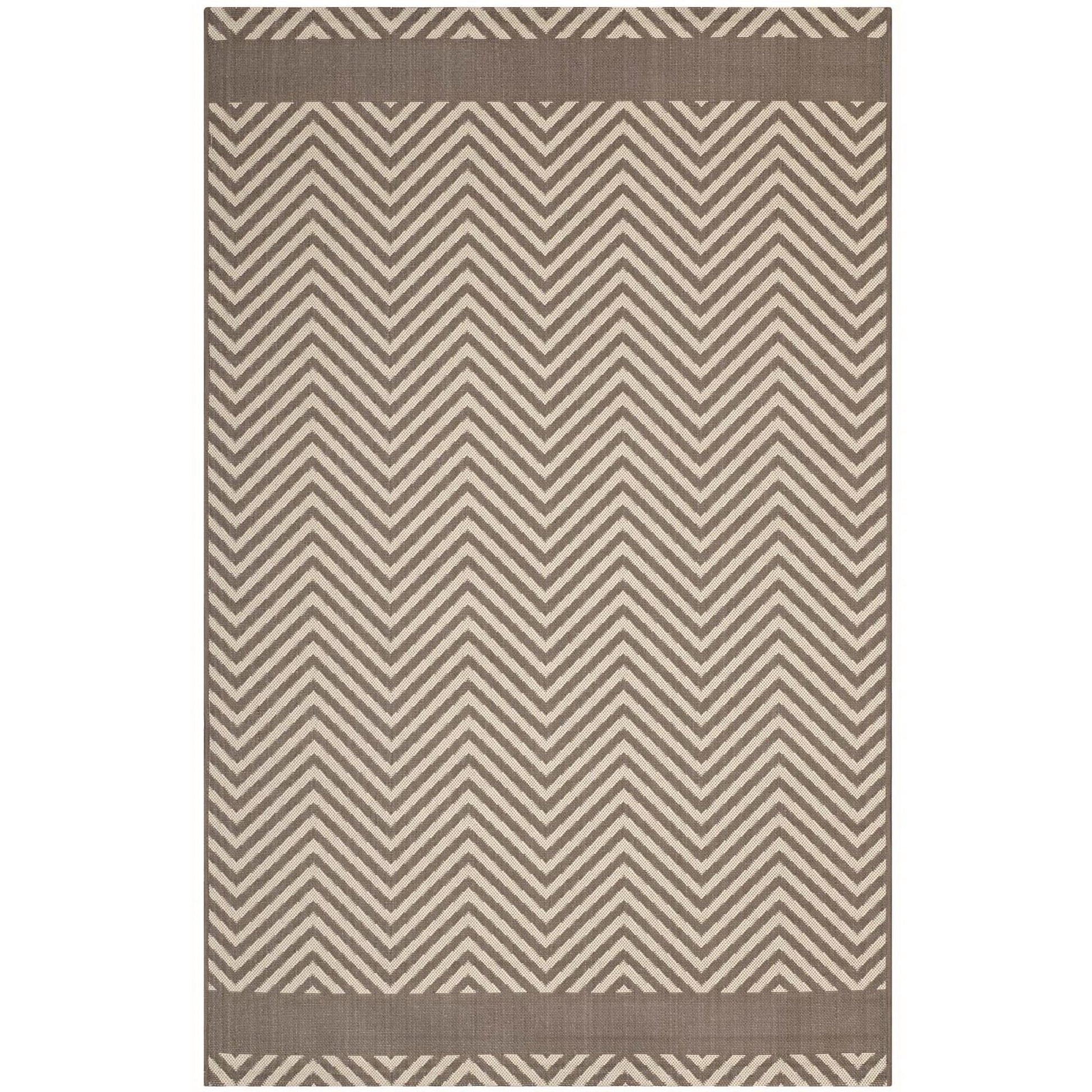 Optica Chevron With End Borders Indoor and Outdoor 8x10 Area Rug - Light and Dark Beige