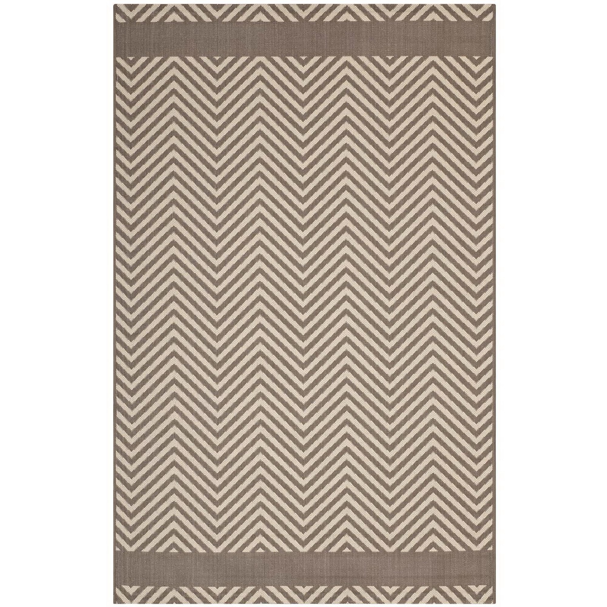 Optica Chevron With End Borders Indoor and Outdoor 8x10 Area Rug - Light and Dark Beige