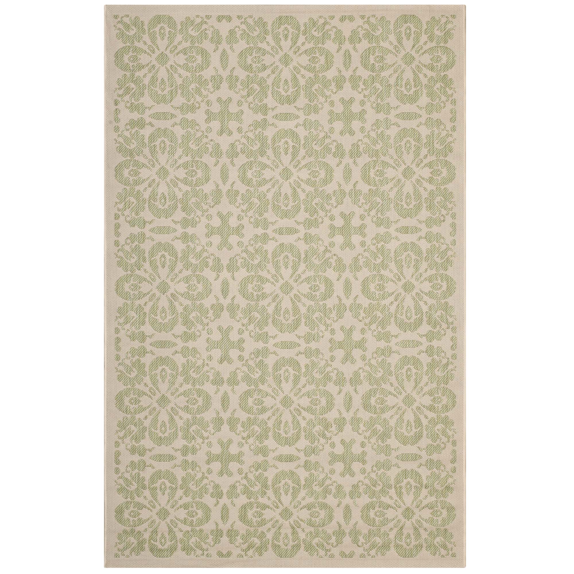 Ariana Vintage Floral Trellis Indoor and Outdoor 9x12 Area Rug - Light Green and Beige