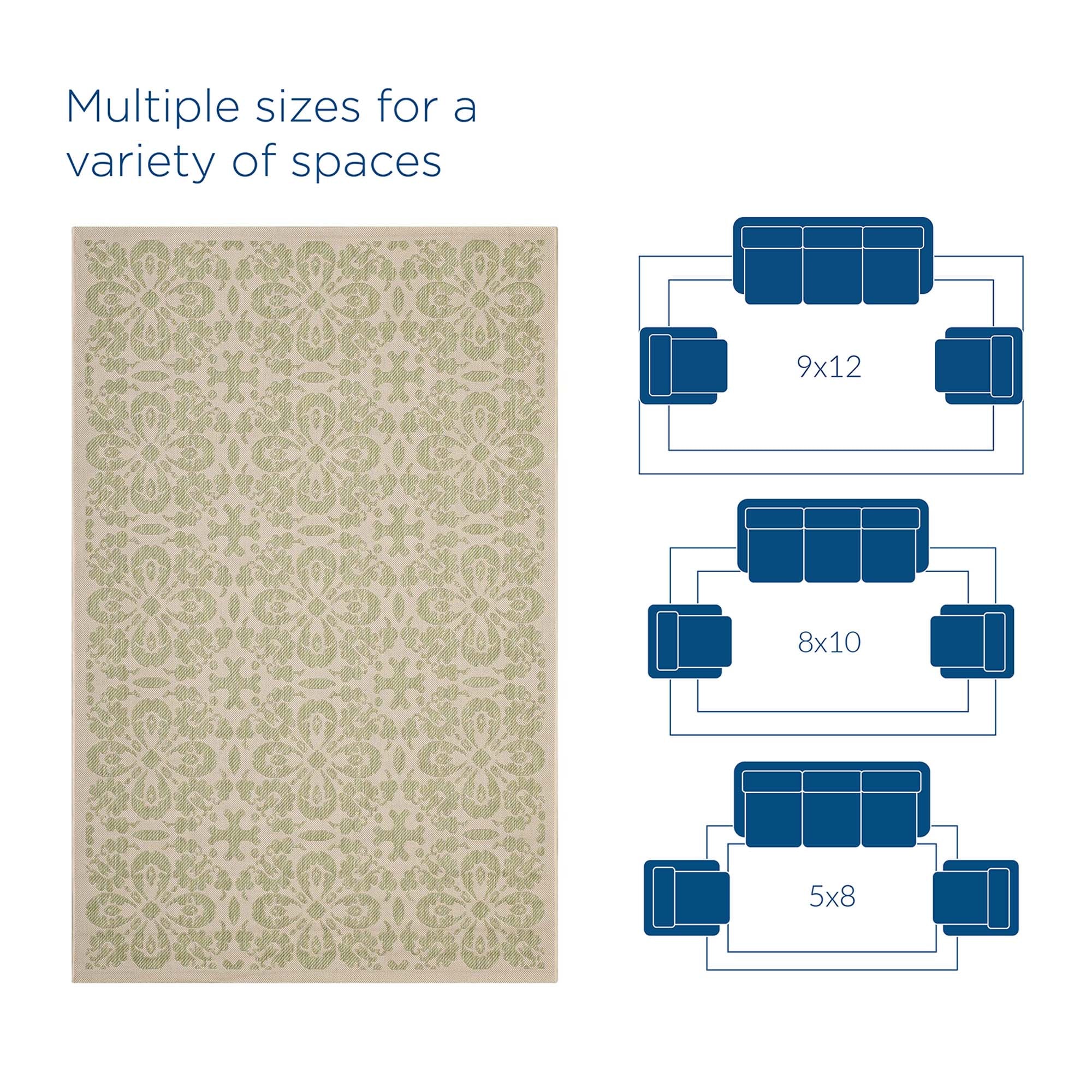 Ariana Vintage Floral Trellis Indoor and Outdoor 9x12 Area Rug - Blue and Beige