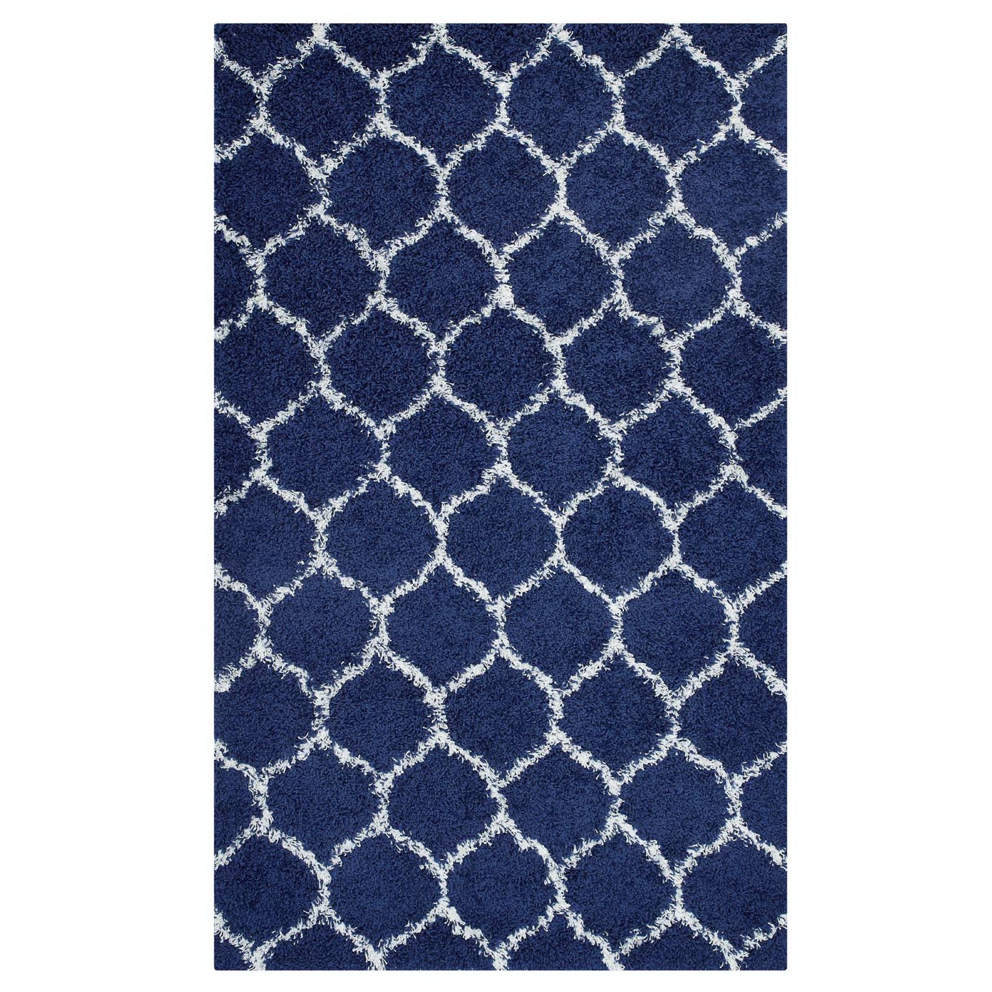 Solvea Moroccan Trellis 5x8 Shag Area Rug - Navy and Ivory