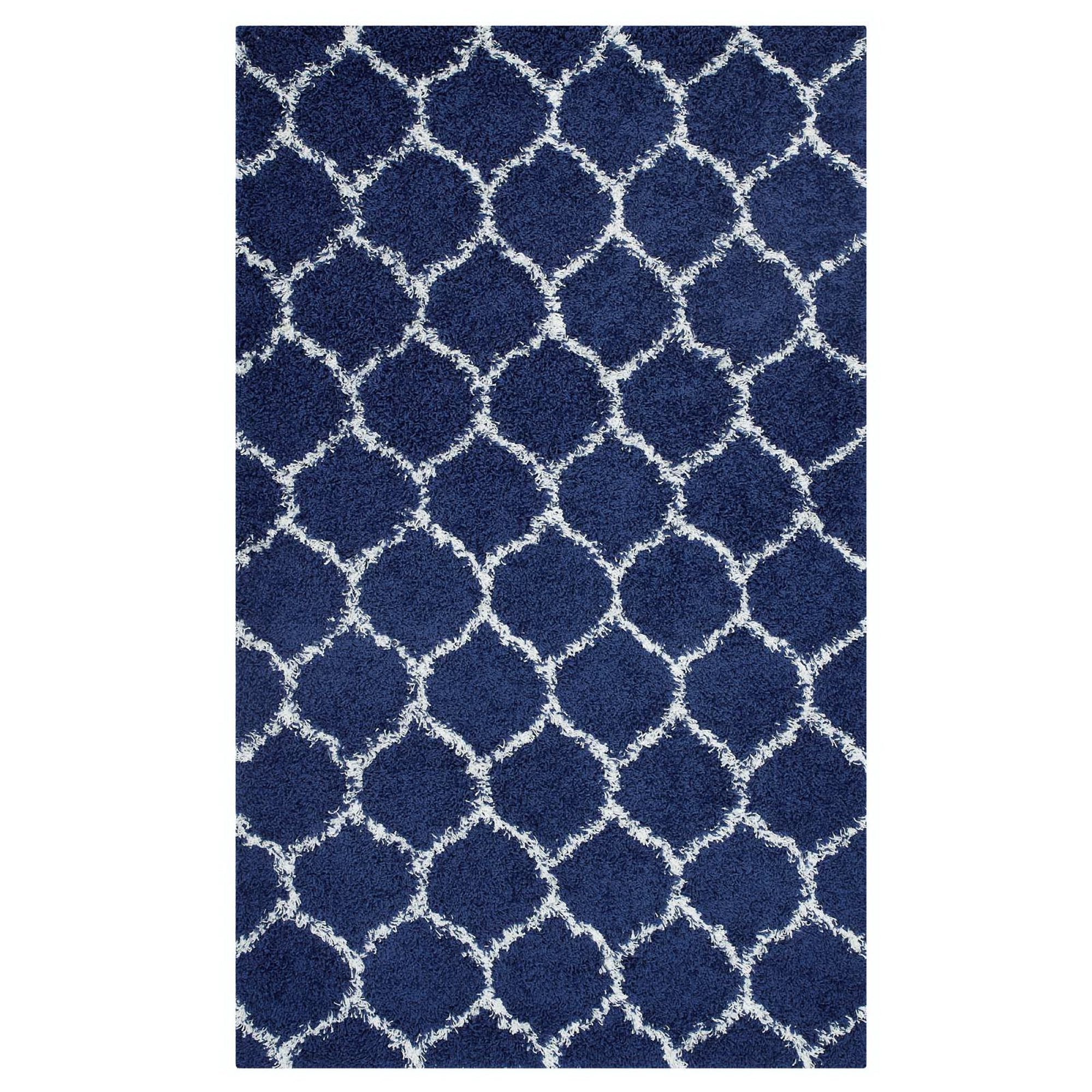 Solvea Moroccan Trellis 5x8 Shag Area Rug - Navy and Ivory