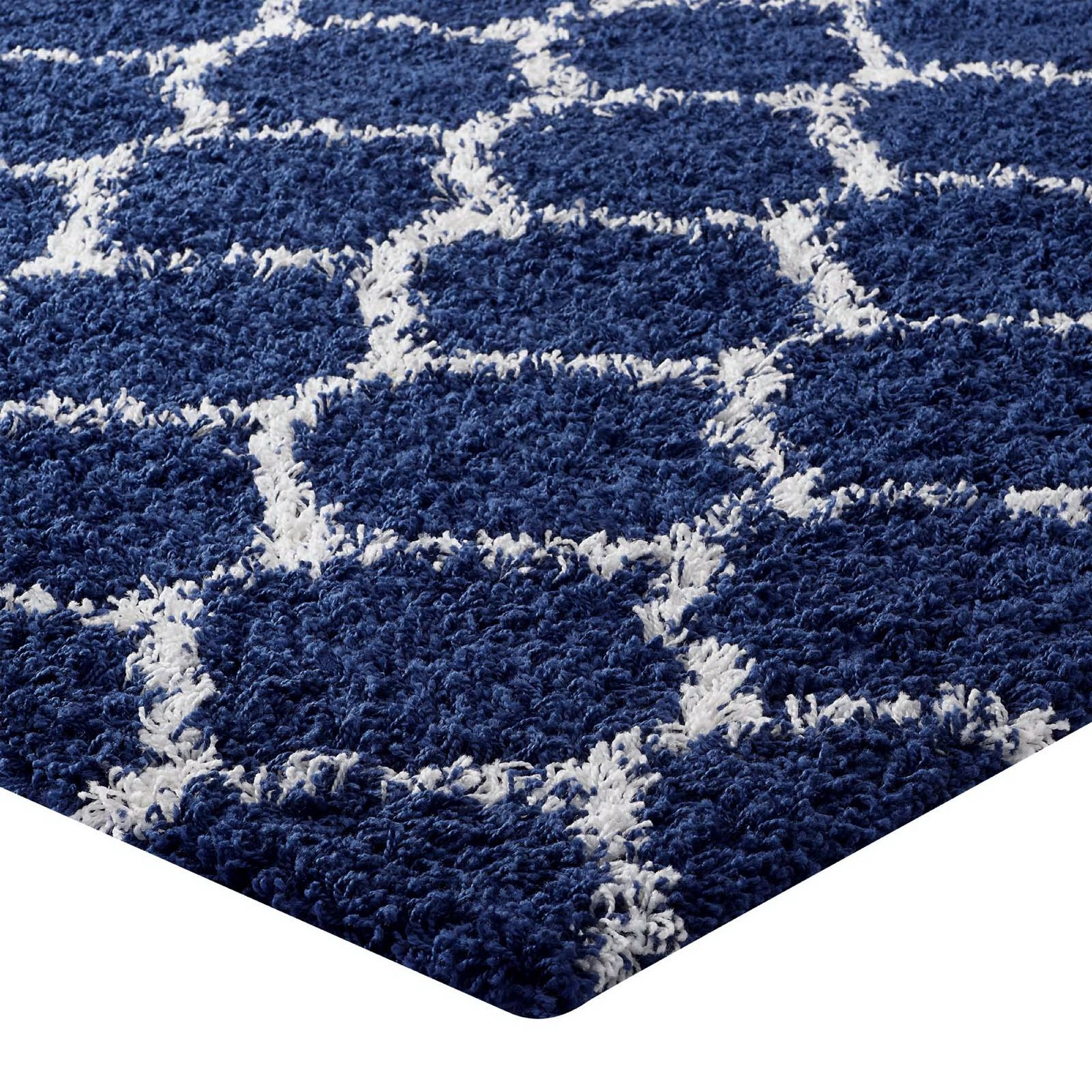Solvea Moroccan Trellis 5x8 Shag Area Rug - Ivory and Gray