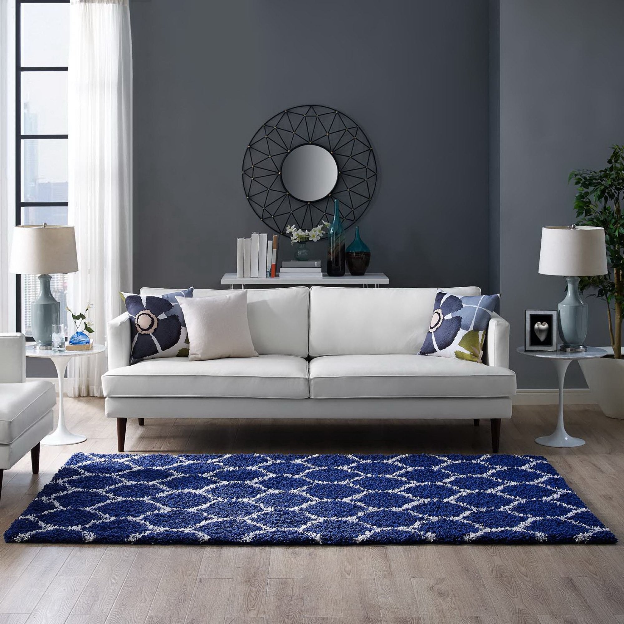 Solvea Moroccan Trellis 5x8 Shag Area Rug - Beige and Ivory