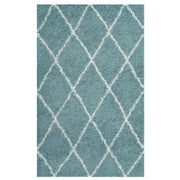 Toryn Diamond Lattice 8x10 Shag Area Rug - Aqua Blue and Ivory