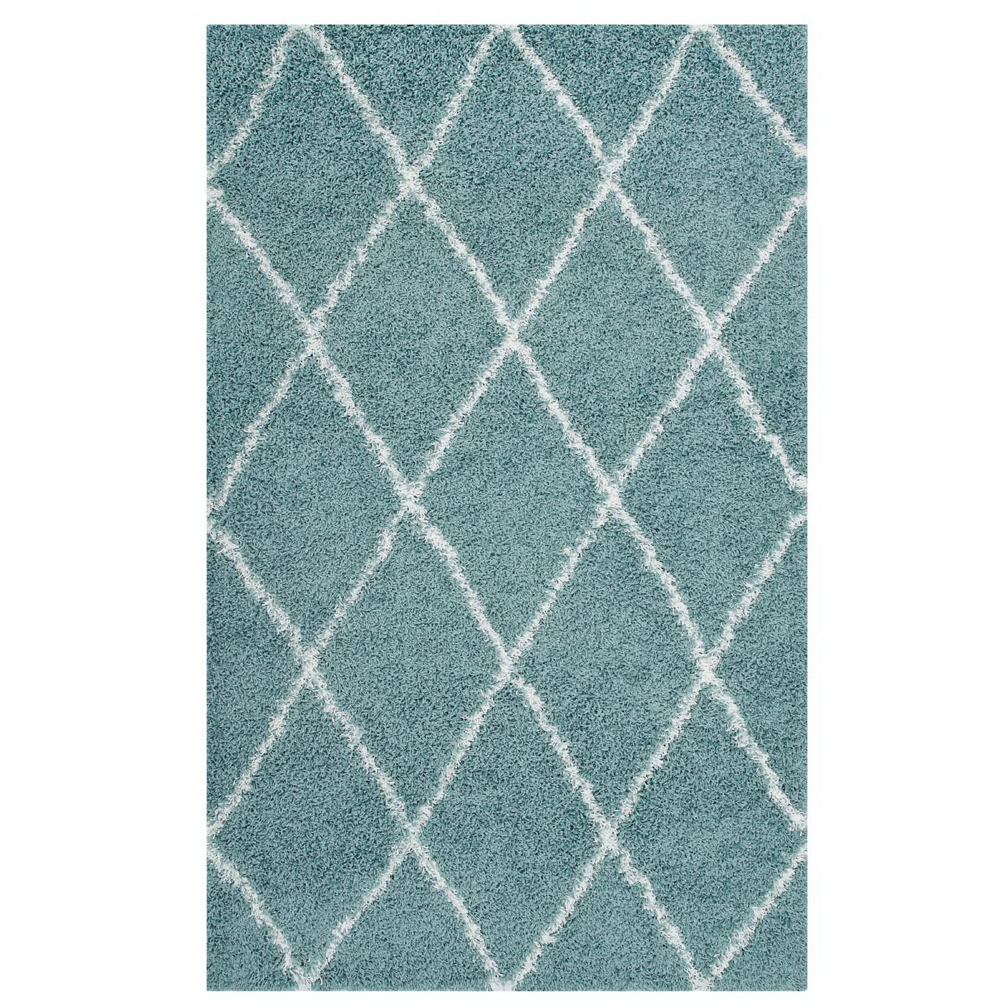 Toryn Diamond Lattice 8x10 Shag Area Rug - Aqua Blue and Ivory
