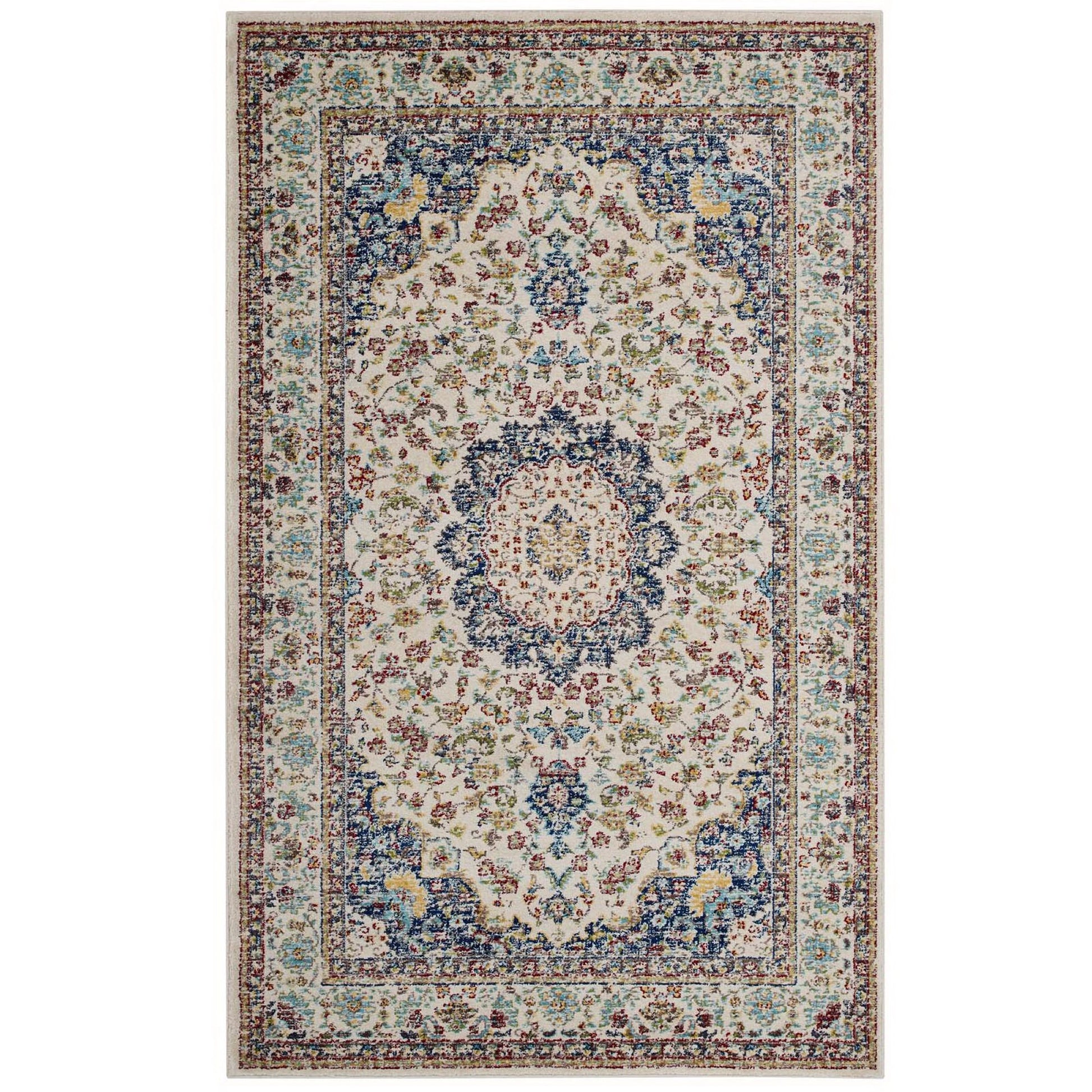 Meryam Distressed Vintage Medallion 5x8 Area Rug - Multicolored