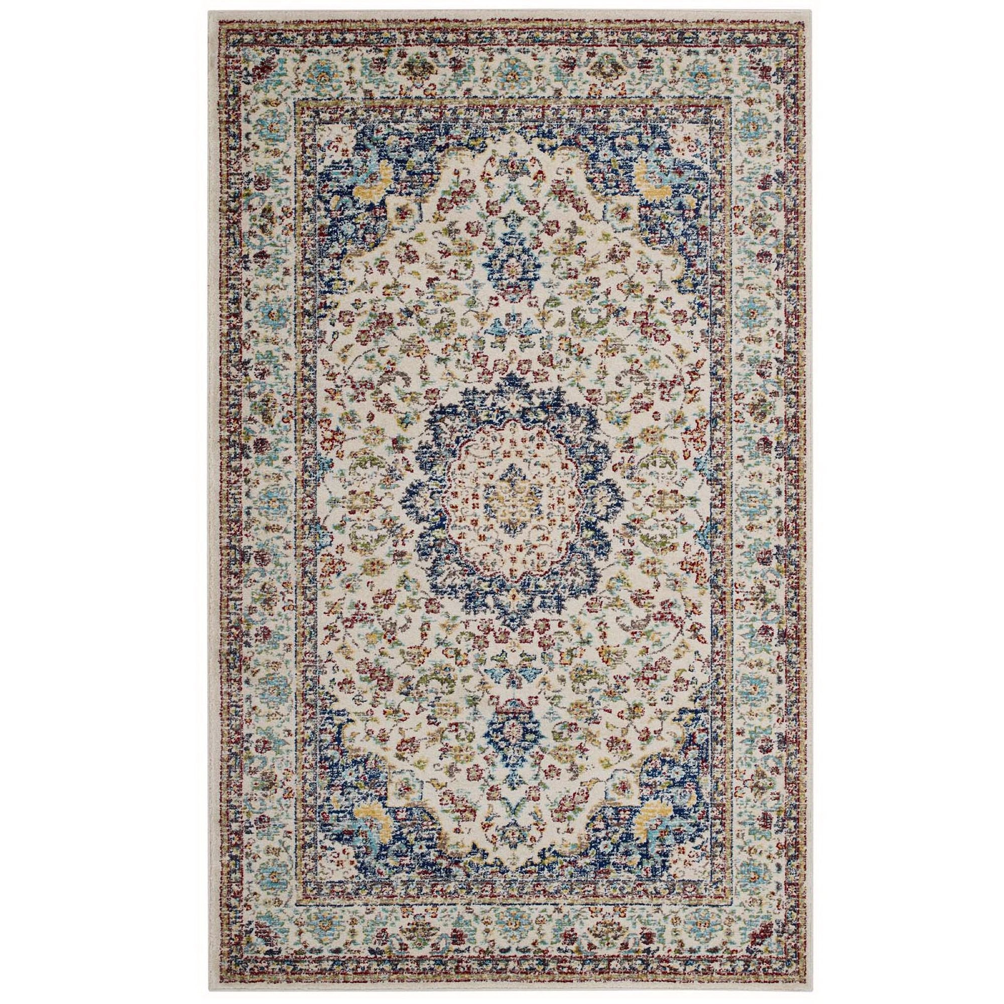 Meryam Distressed Vintage Medallion 5x8 Area Rug - Multicolored