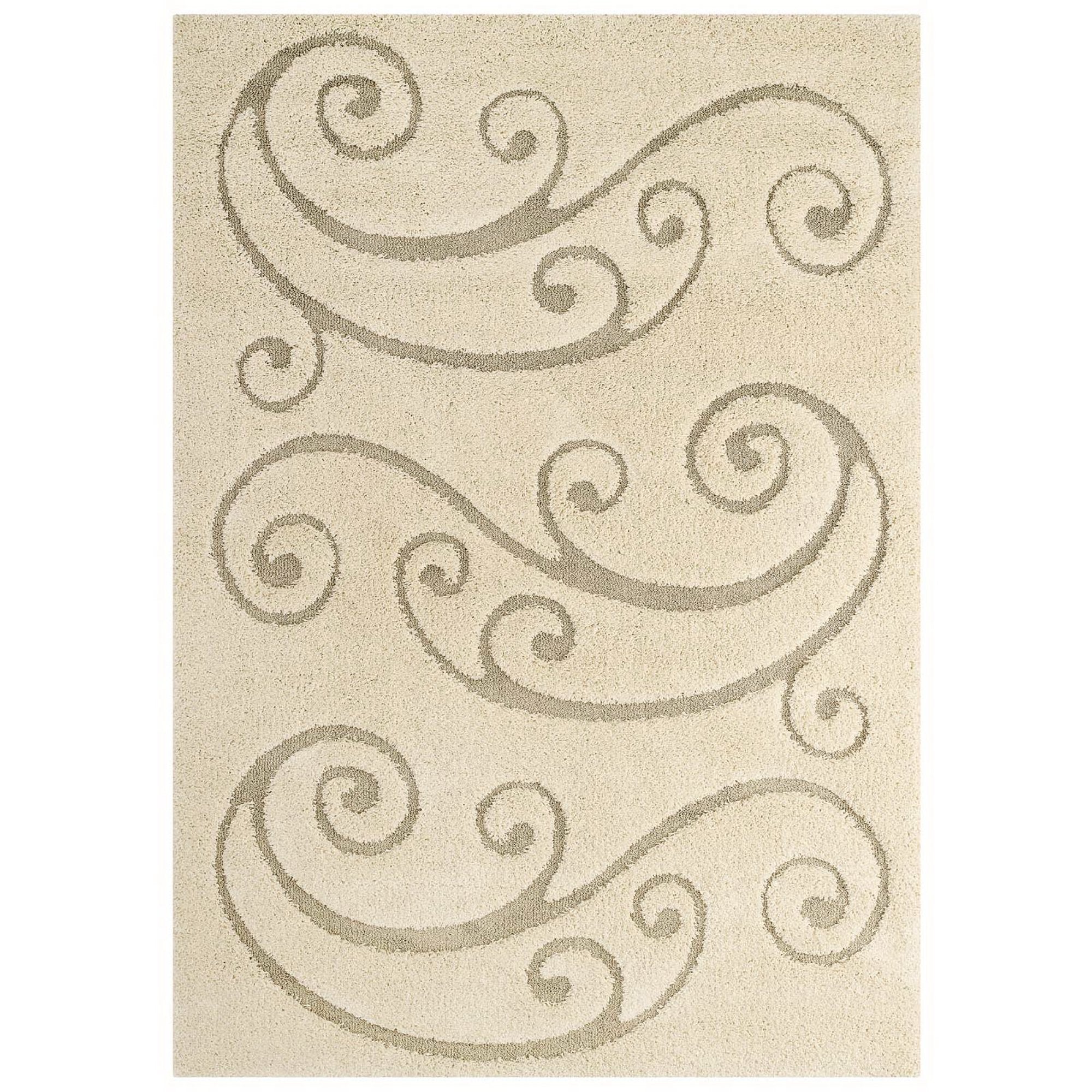 Jubilant Sprout Scrolling Vine Shag 8x10 Area Rug - Creame and Beige